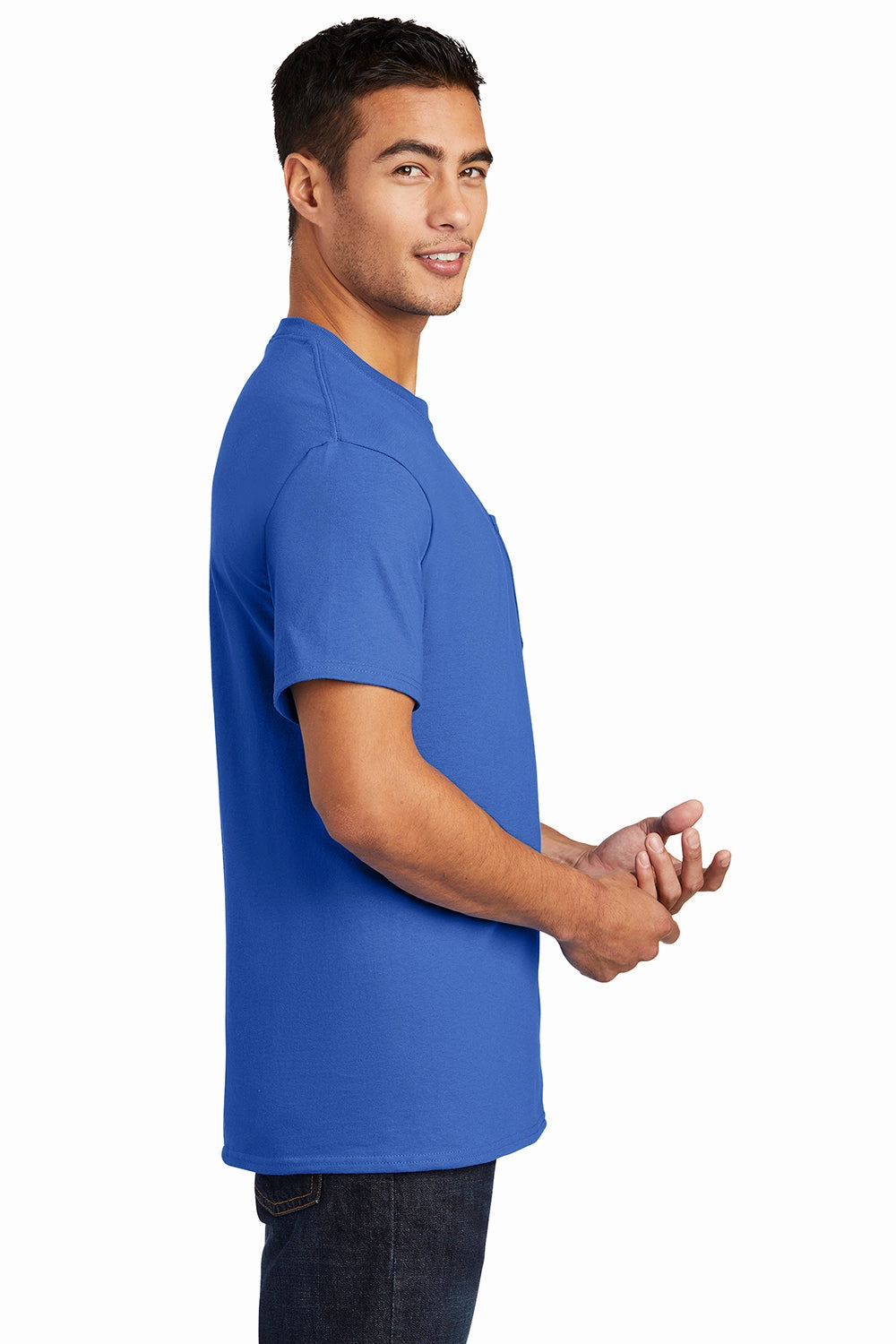 Port & Company Mens Essential Short Sleeve Crewneck T-Shirt w/ Pocket - Royal Blue