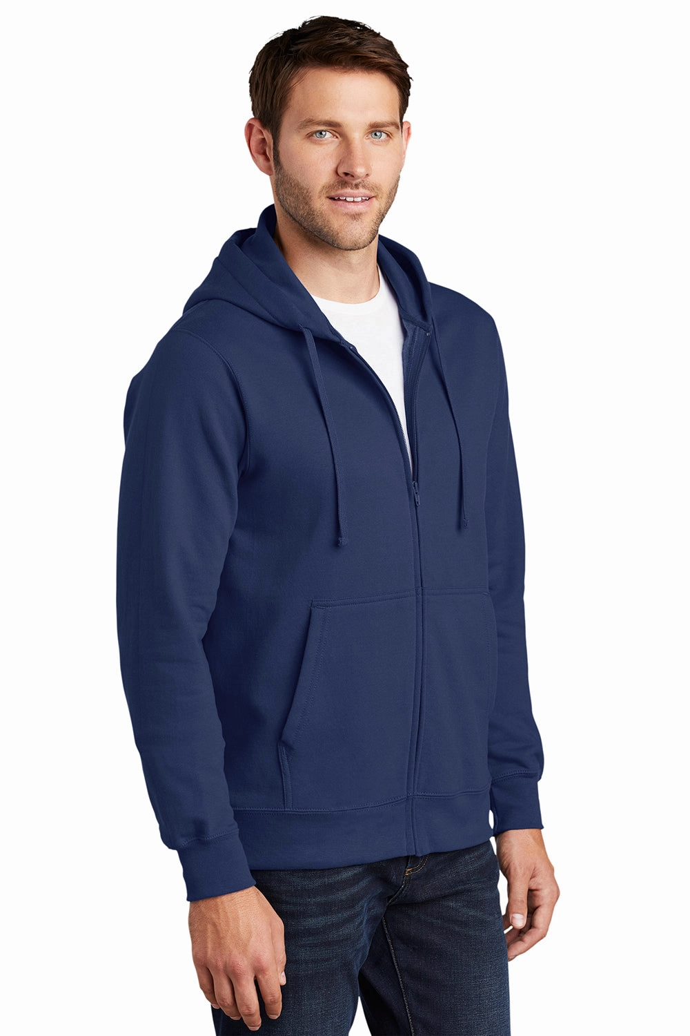 Port & Company Mens Fan Favorite Fleece Full Zip Hooded Sweatshirt Hoodie w/ Pockets - Team Navy Blue