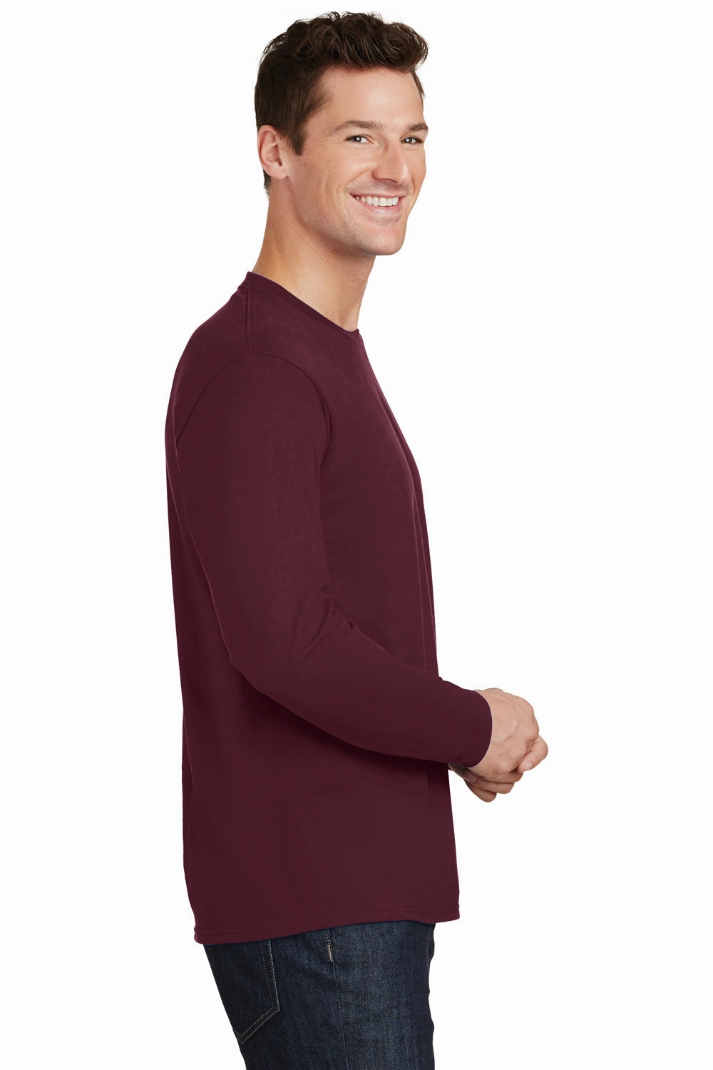 Port & Company Mens Fan Favorite Long Sleeve Crewneck T-Shirt - Athletic Maroon - Closeout
