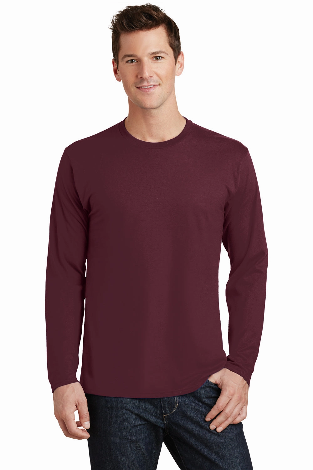 Port & Company Mens Fan Favorite Long Sleeve Crewneck T-Shirt - Athletic Maroon - Closeout