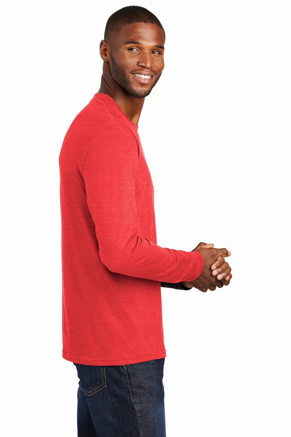 Port & Company Mens Fan Favorite Long Sleeve Crewneck T-Shirt - Heather Bright Red
