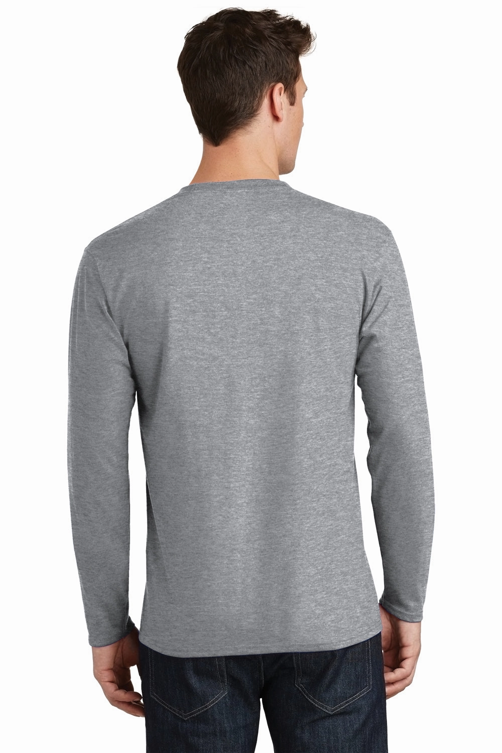 Port & Company Mens Fan Favorite Long Sleeve Crewneck T-Shirt - Heather Grey