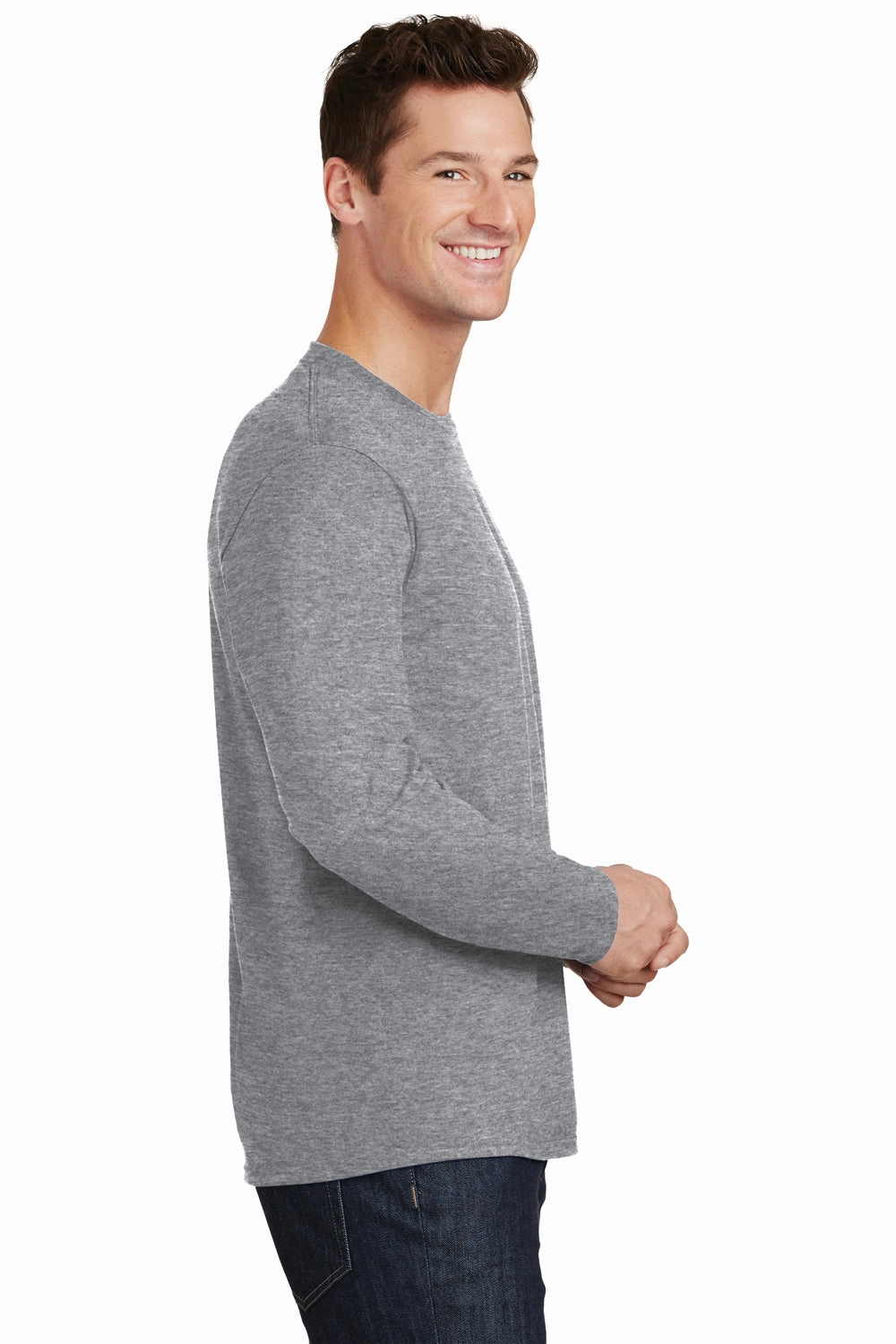 Port & Company Mens Fan Favorite Long Sleeve Crewneck T-Shirt - Heather Grey