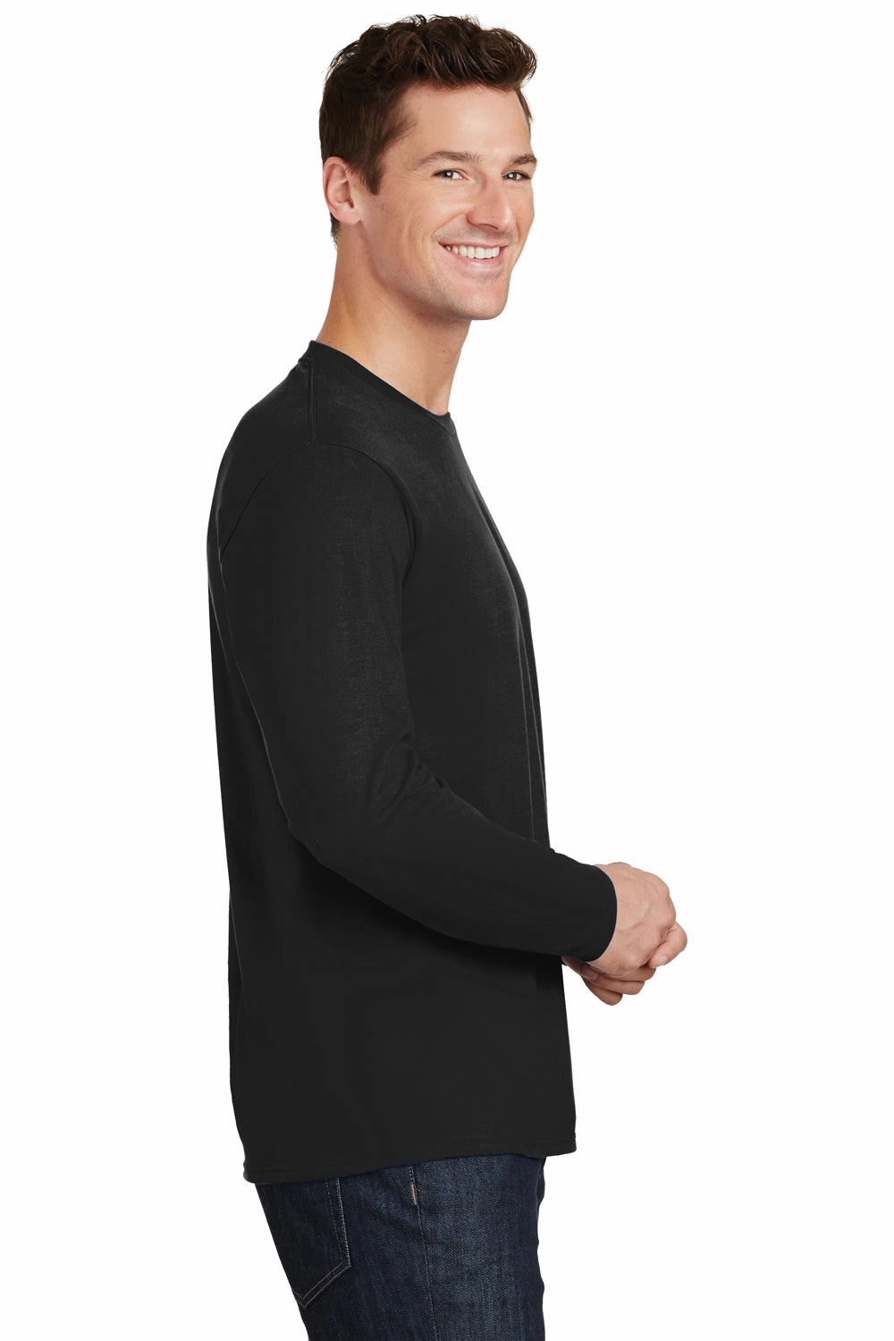 Port & Company Mens Fan Favorite Long Sleeve Crewneck T-Shirt - Jet Black