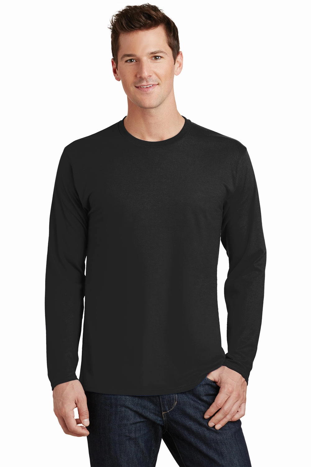 Port & Company Mens Fan Favorite Long Sleeve Crewneck T-Shirt - Jet Black