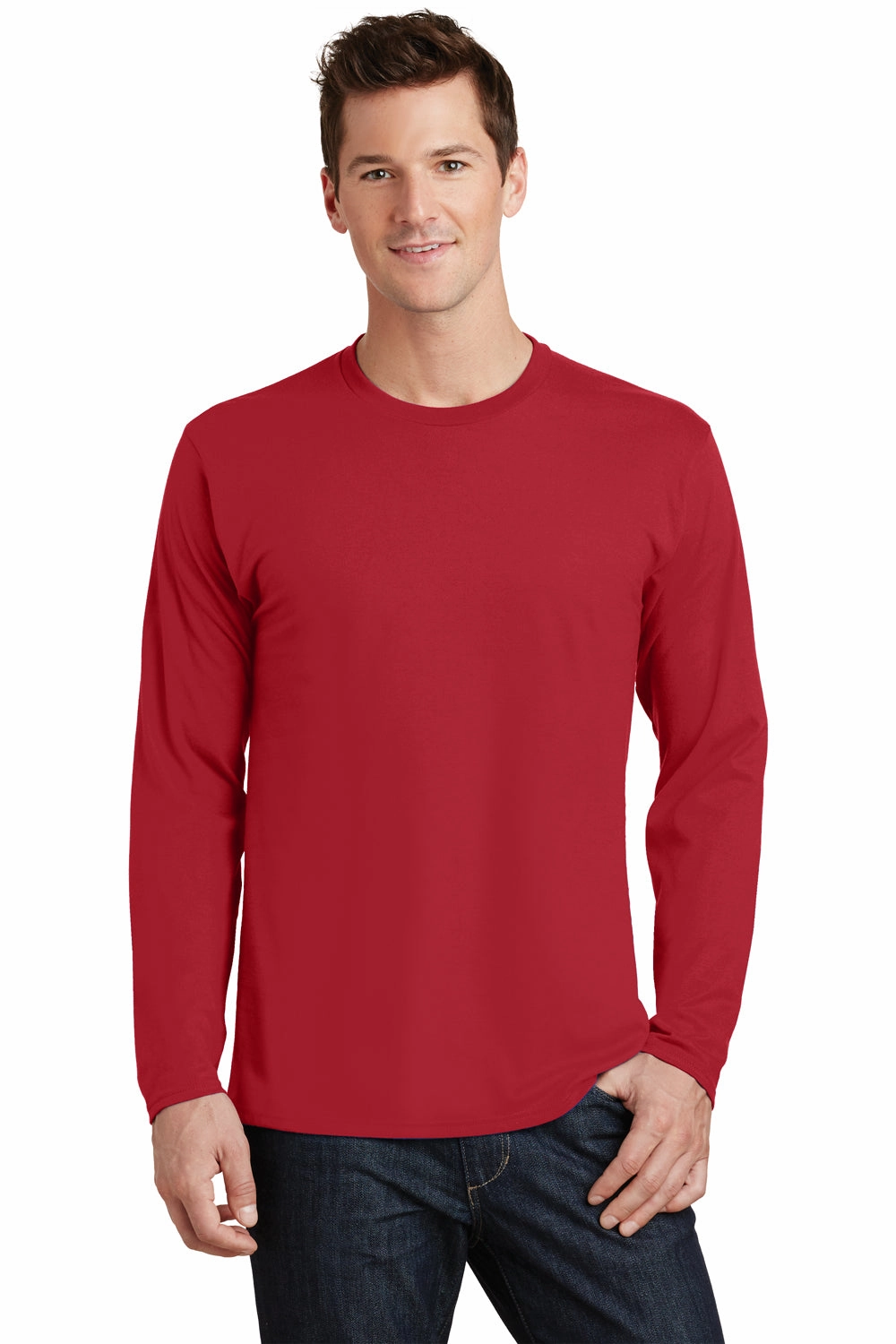 Port & Company Mens Fan Favorite Long Sleeve Crewneck T-Shirt - Team Cardinal Red