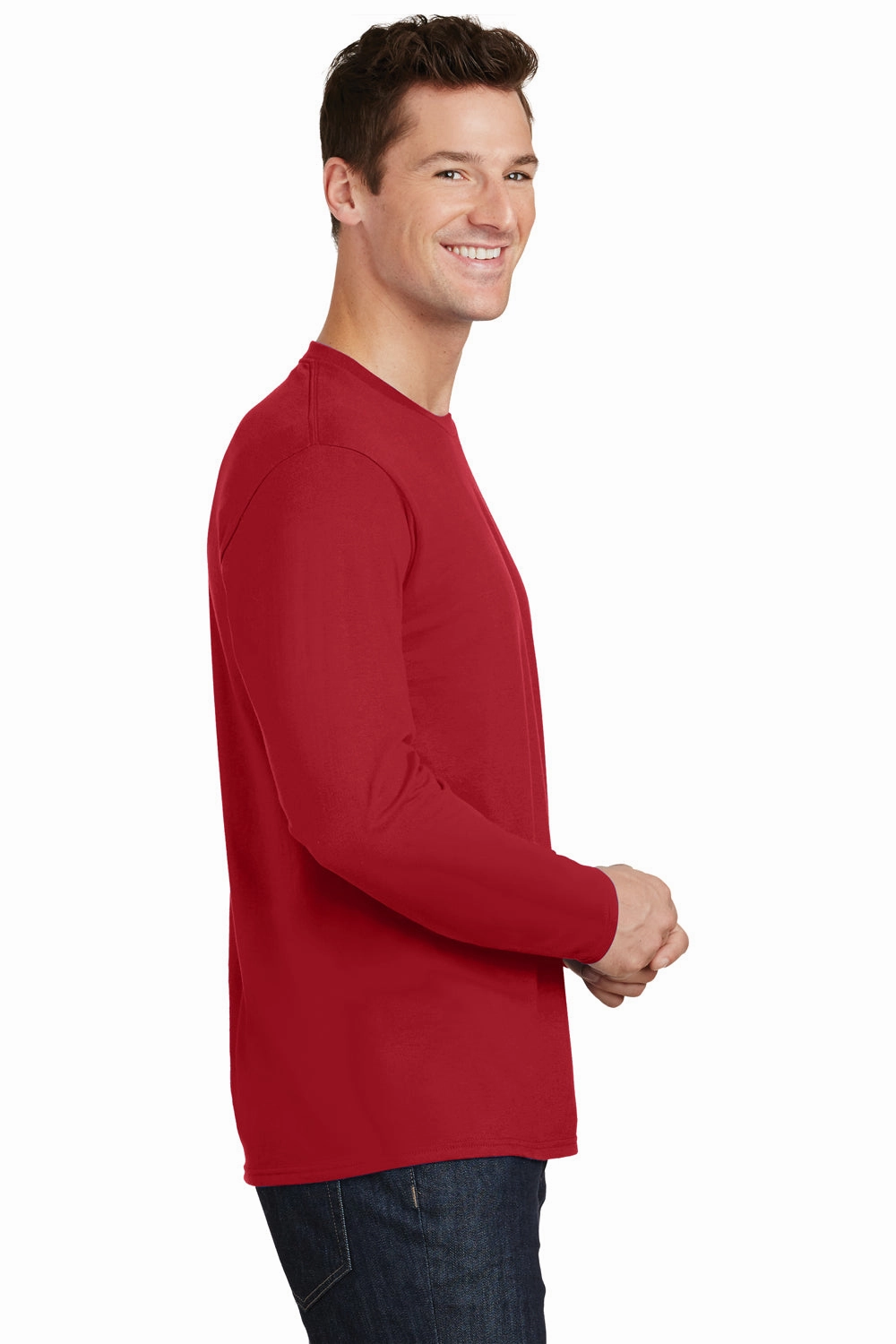 Port & Company Mens Fan Favorite Long Sleeve Crewneck T-Shirt - Team Cardinal Red