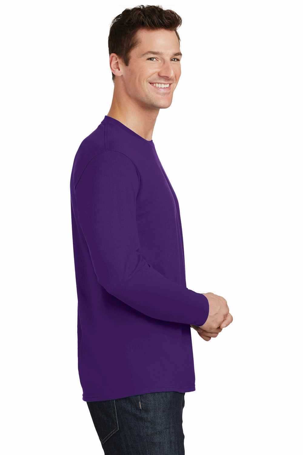 Port & Company Mens Fan Favorite Long Sleeve Crewneck T-Shirt - Team Purple