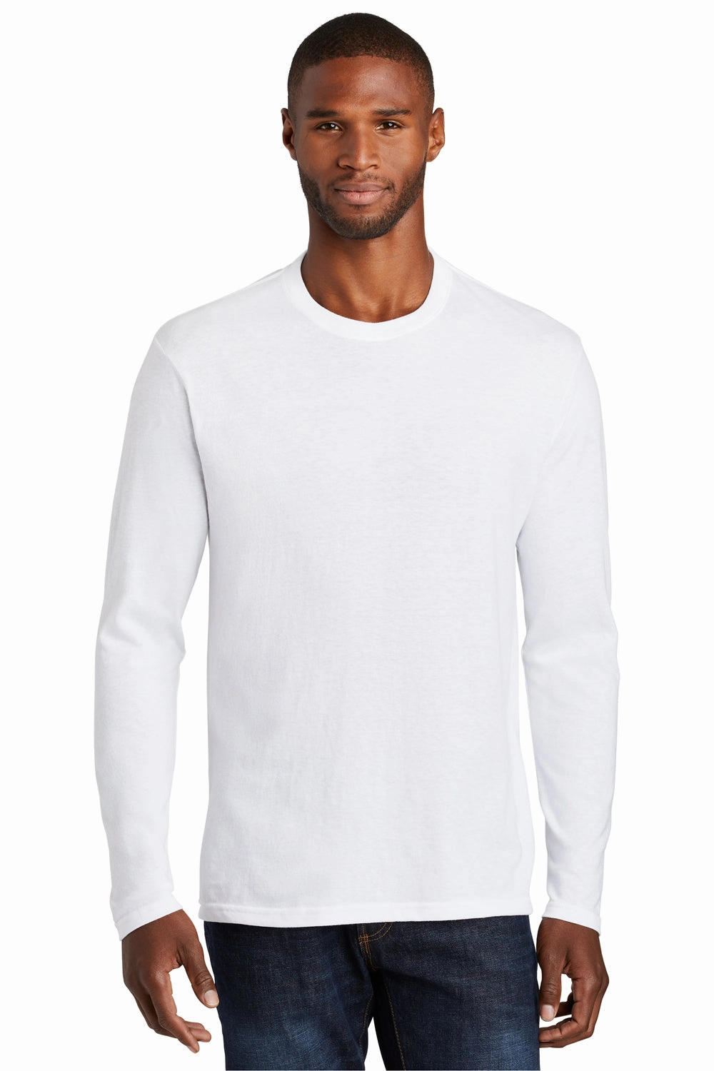 Port & Company Mens Fan Favorite Long Sleeve Crewneck T-Shirt - White