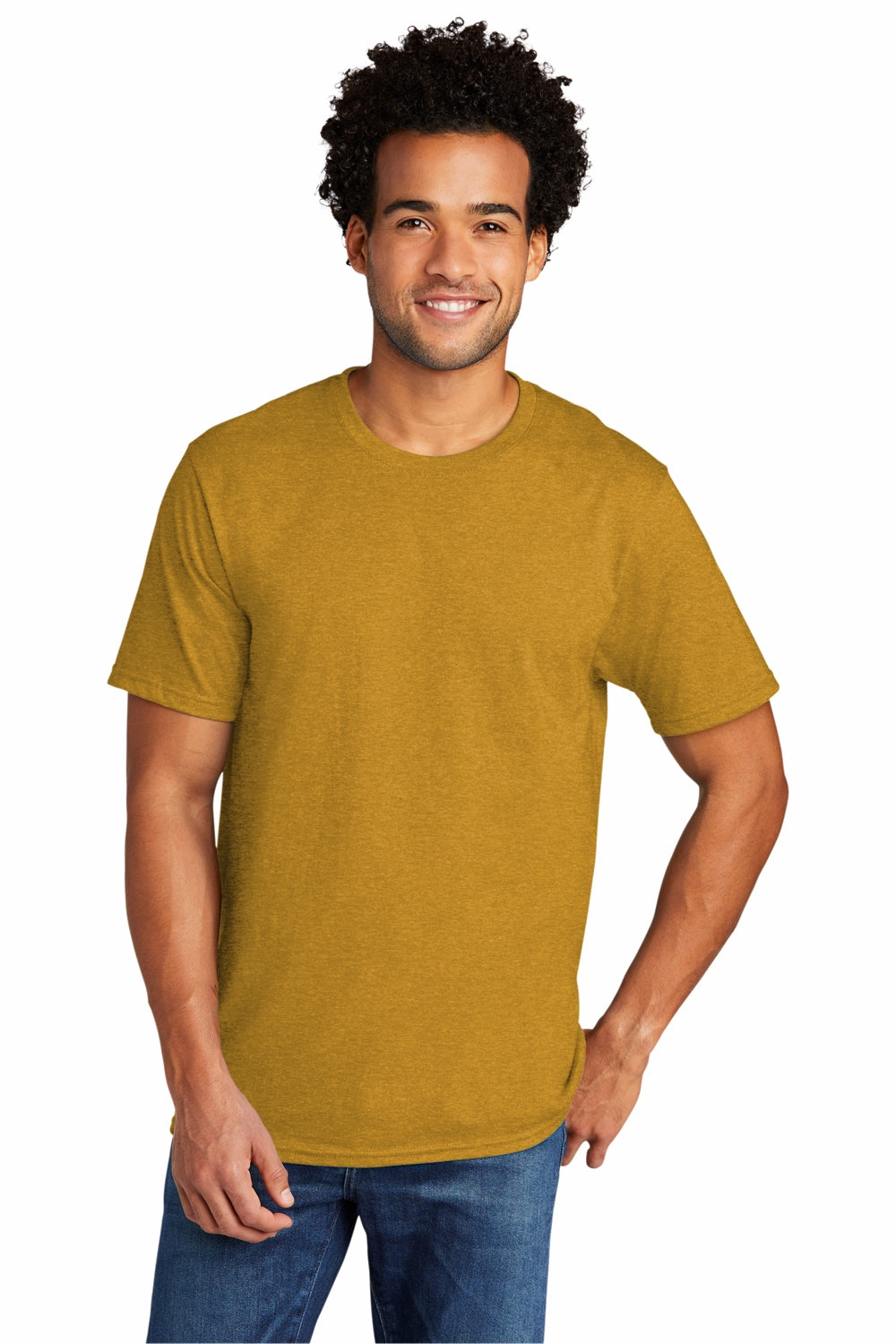 Port & Company Mens Short Sleeve Crewneck T-Shirt - Heather Ochre Yellow