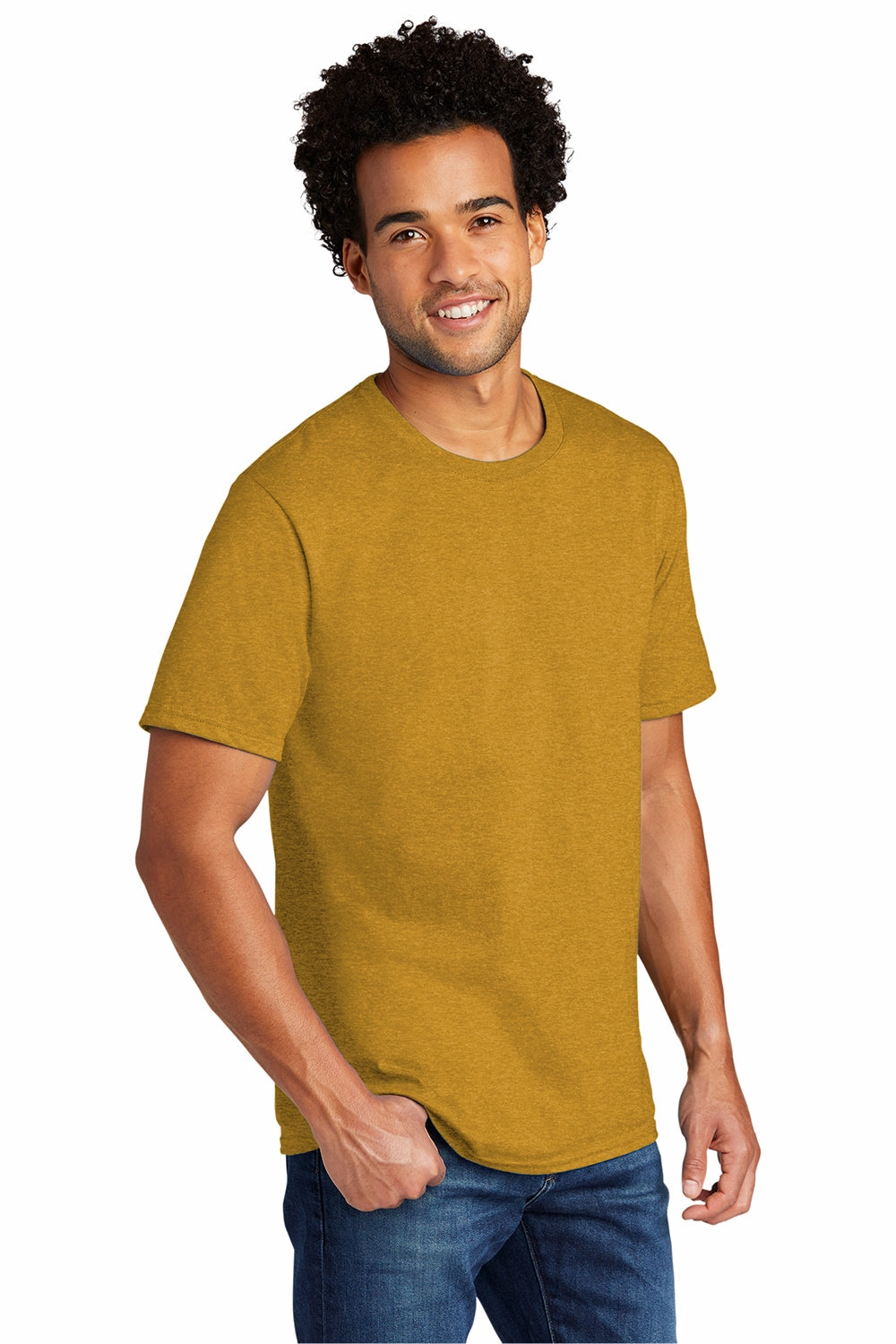 Port & Company Mens Short Sleeve Crewneck T-Shirt - Heather Ochre Yellow