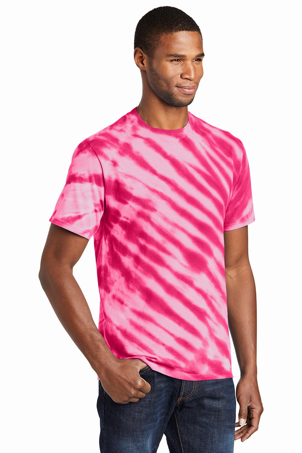 Port & Company Mens Tie-Dye Short Sleeve Crewneck T-Shirt - Pink