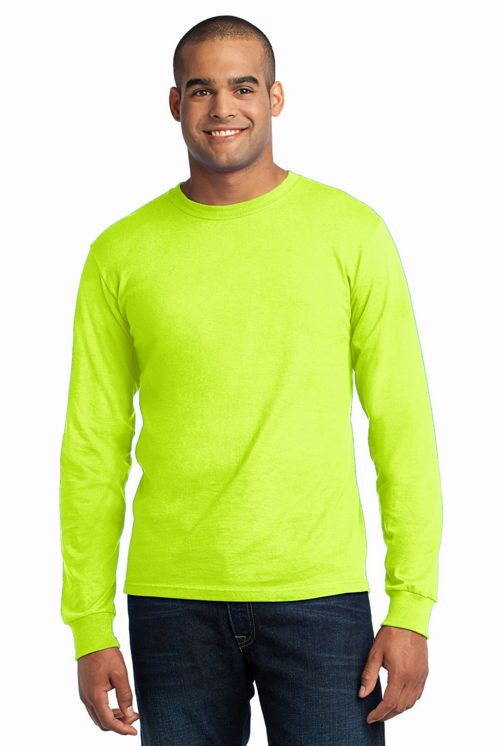 Port & Company Mens USA Made Long Sleeve Crewneck T-Shirt - Safety Green - Closeout
