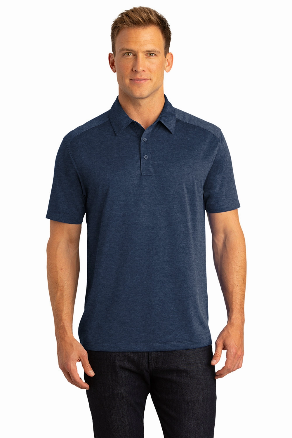 Port Authority Mens Digi Heather Performance Moisture Wicking Short Sleeve Polo Shirt - Dress Navy Blue
