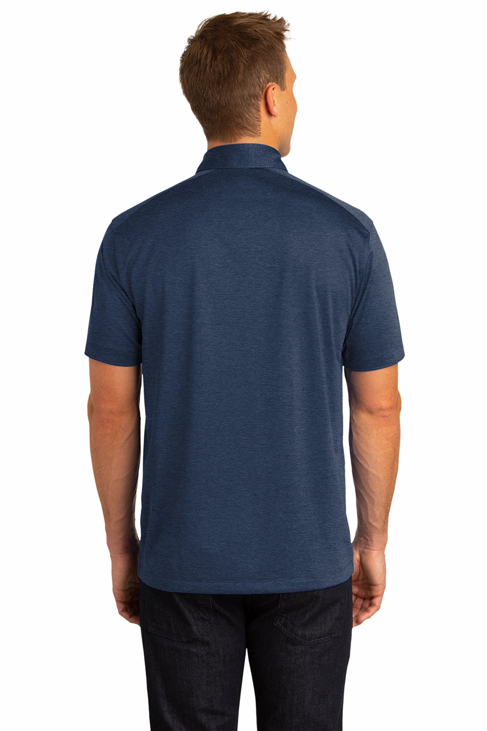 Port Authority Mens Digi Heather Performance Moisture Wicking Short Sleeve Polo Shirt - Dress Navy Blue