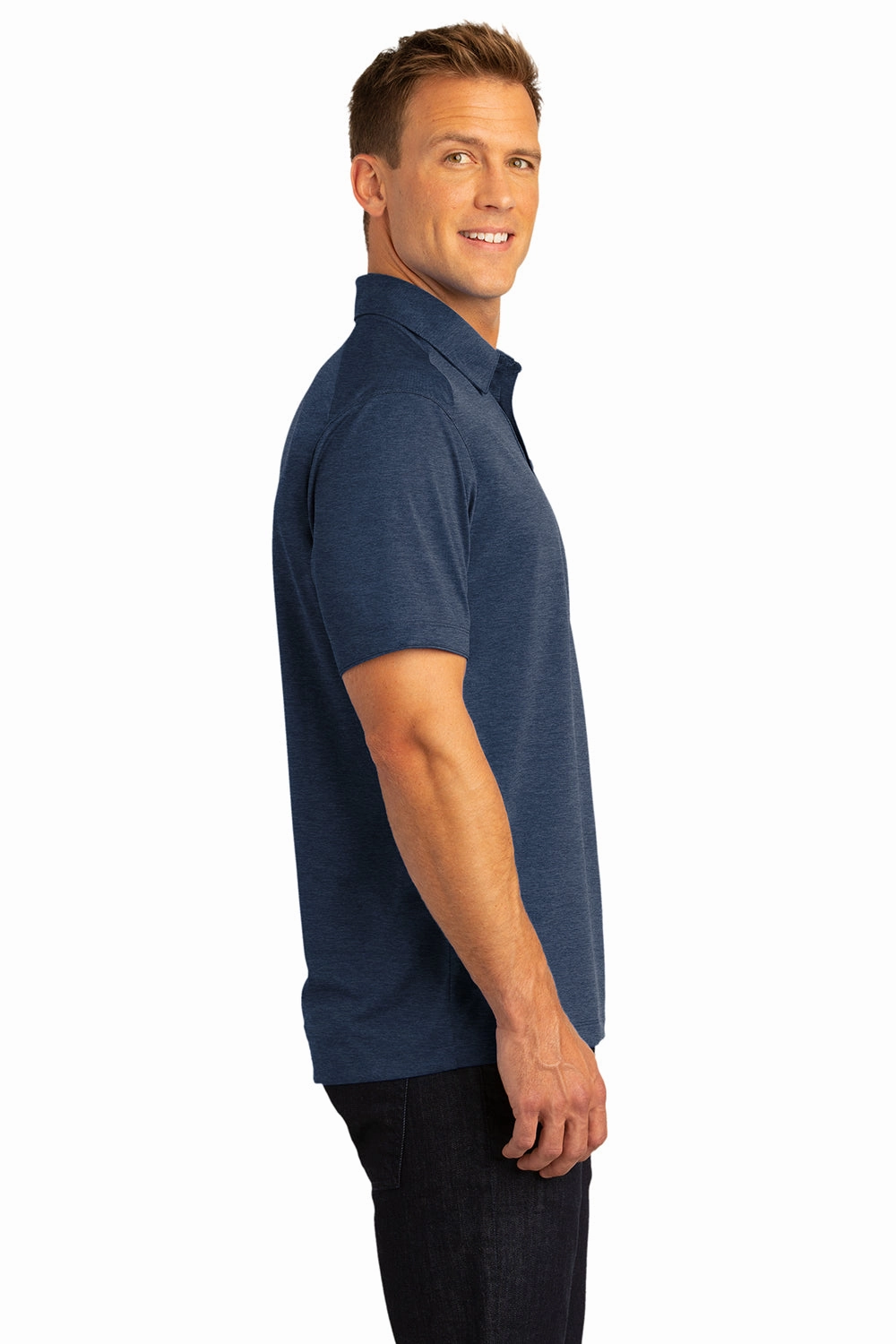 Port Authority Mens Digi Heather Performance Moisture Wicking Short Sleeve Polo Shirt - Dress Navy Blue