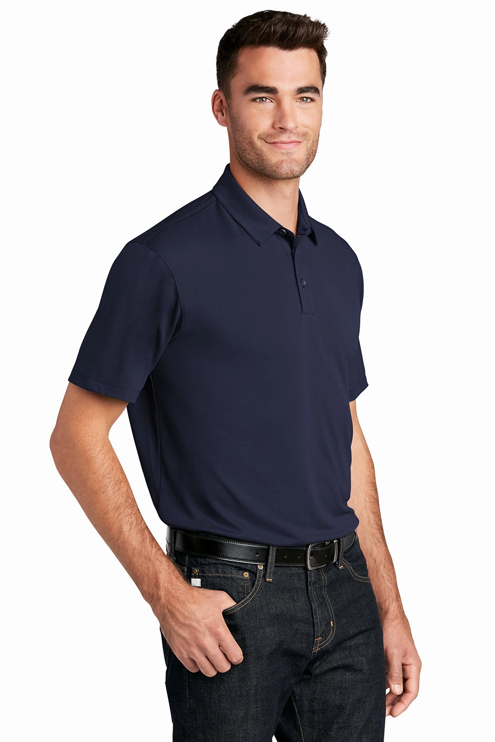 Port Authority Mens Moisture Wicking Short Sleeve Polo Shirt - True Navy Blue