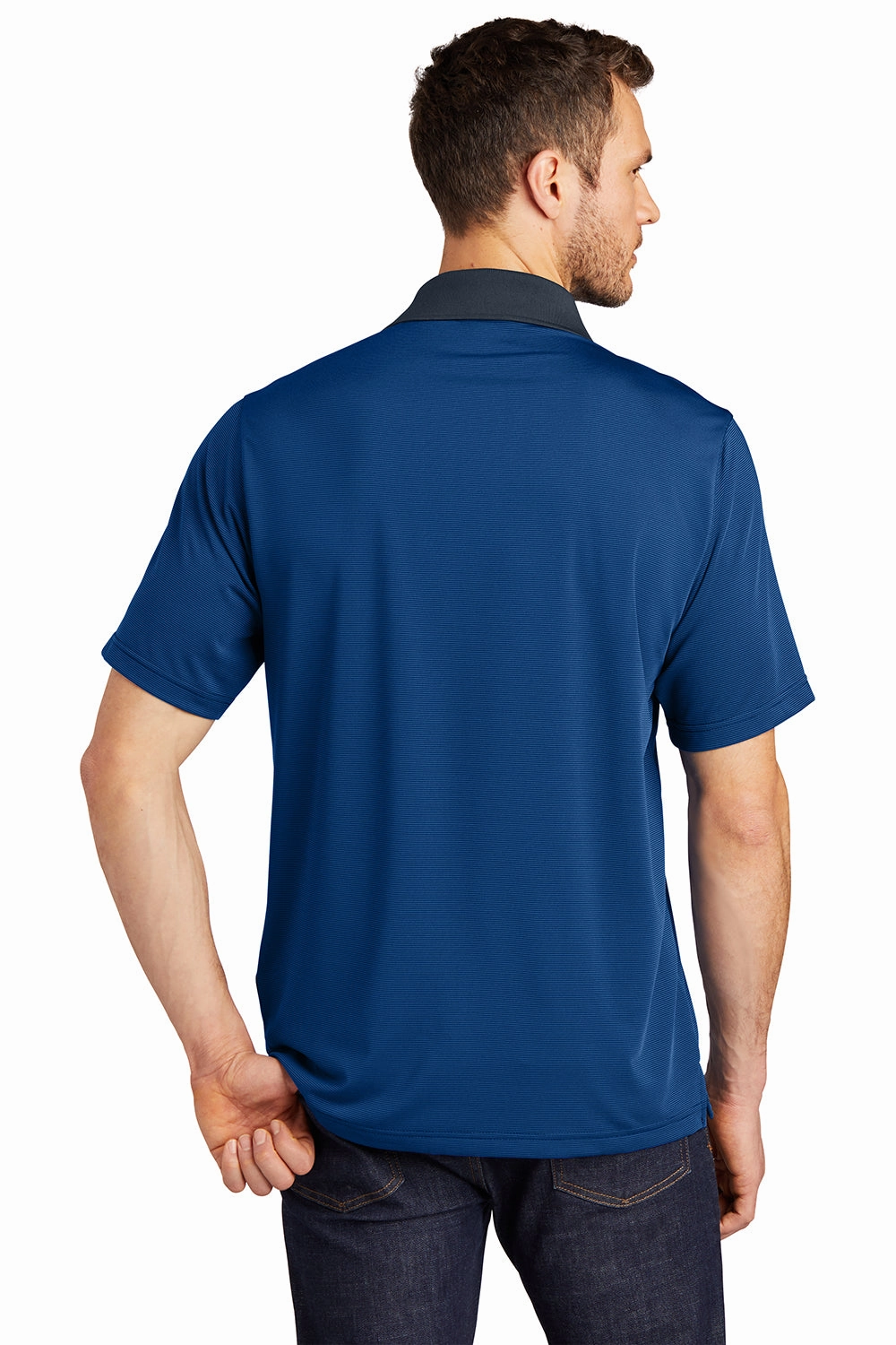 Port Authority Mens Performance Moisture Wicking Short Sleeve Polo Shirt - Seaport Blue/Dress Navy Blue - Closeout