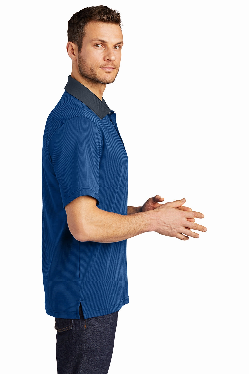 Port Authority Mens Performance Moisture Wicking Short Sleeve Polo Shirt - Seaport Blue/Dress Navy Blue - Closeout