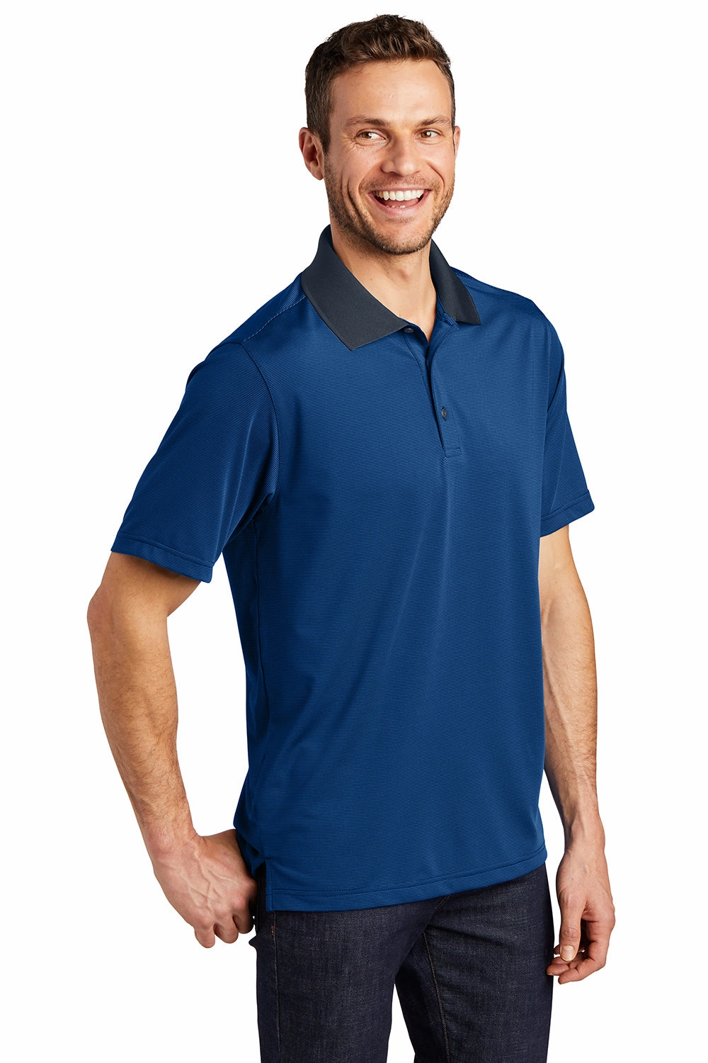 Port Authority Mens Performance Moisture Wicking Short Sleeve Polo Shirt - Seaport Blue/Dress Navy Blue - Closeout