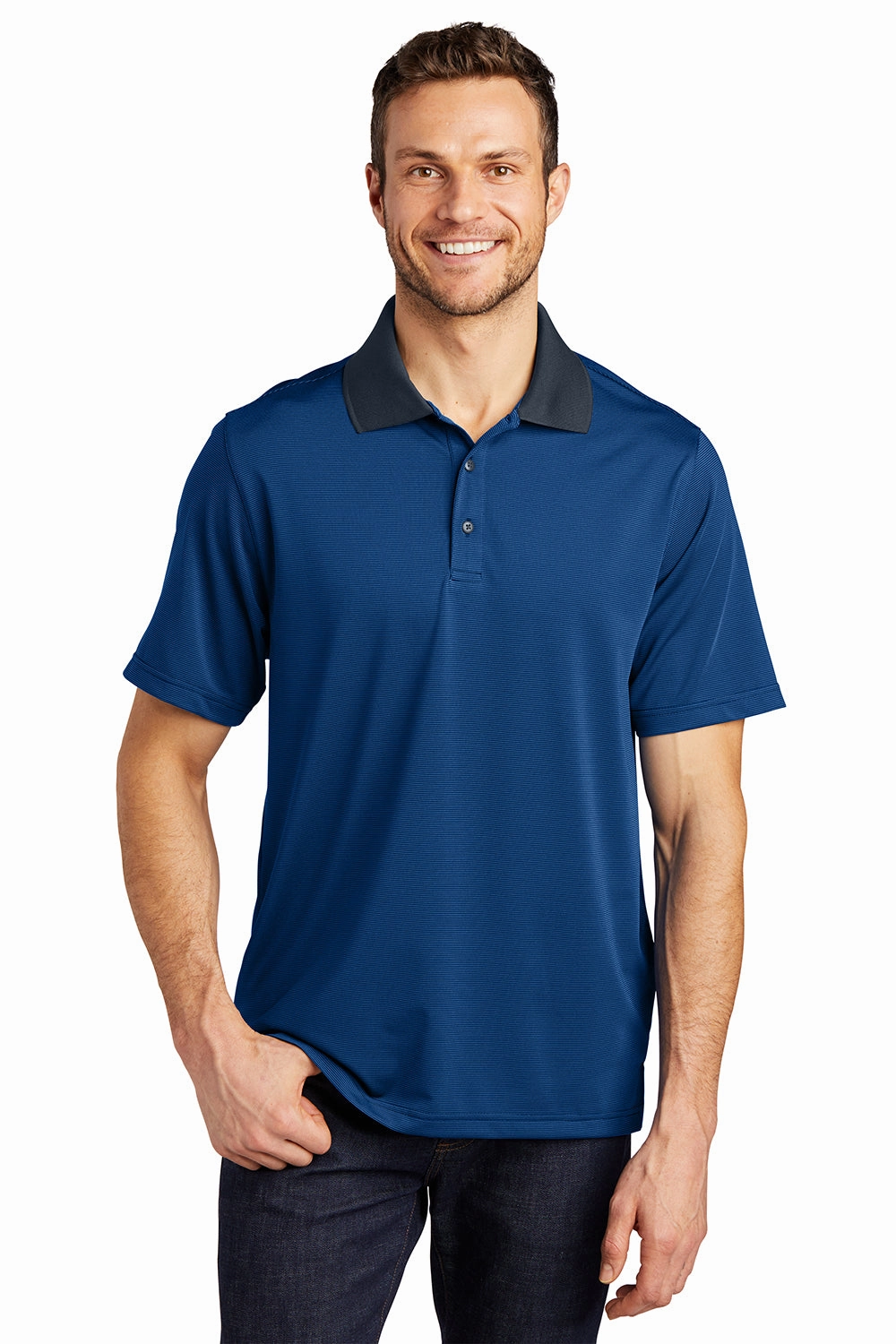 Port Authority Mens Performance Moisture Wicking Short Sleeve Polo Shirt - Seaport Blue/Dress Navy Blue - Closeout