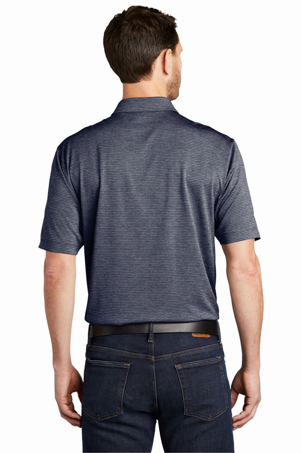 Port Authority Mens Shadow Stripe Moisture Wicking Short Sleeve Polo Shirt - River Navy Blue