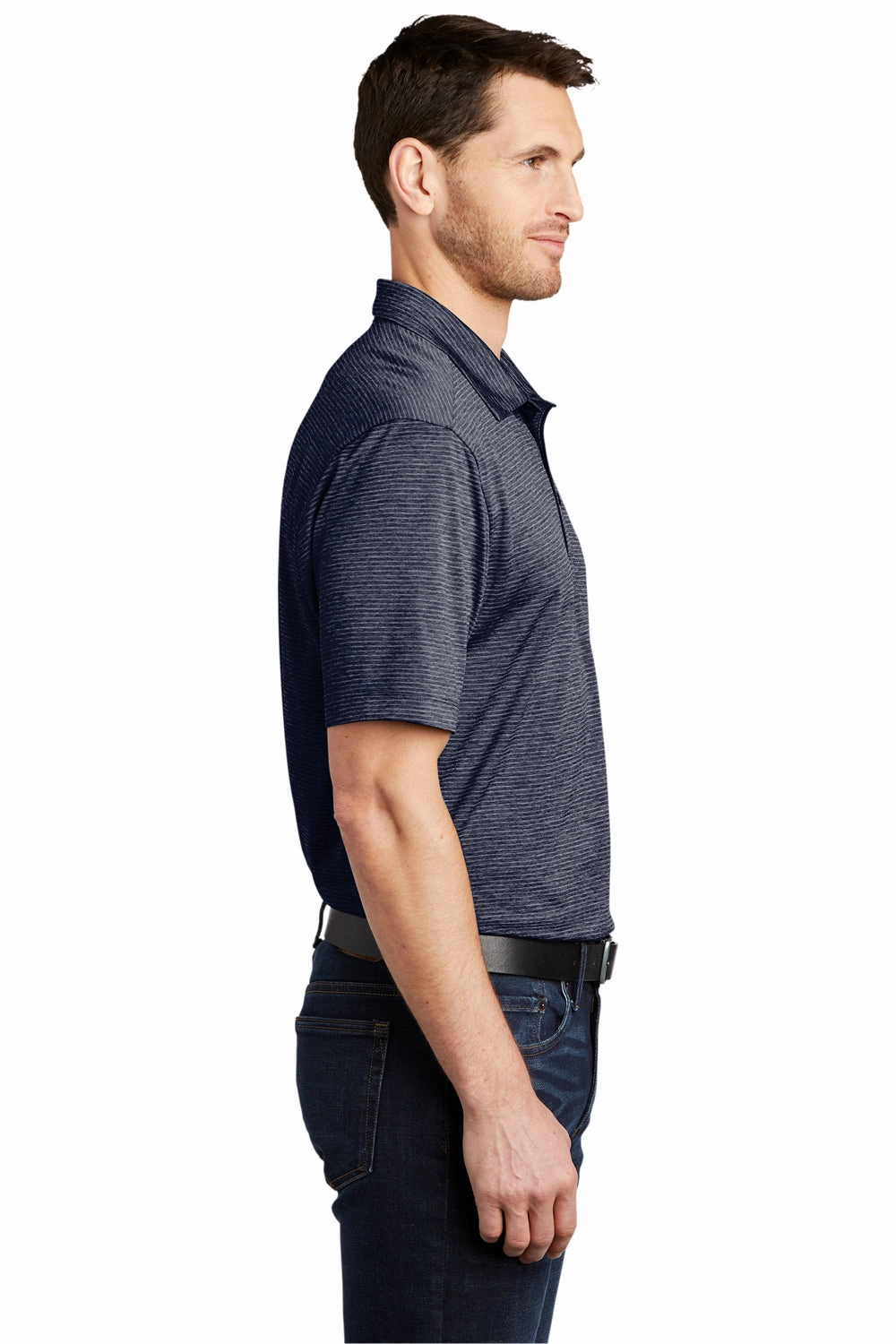 Port Authority Mens Shadow Stripe Moisture Wicking Short Sleeve Polo Shirt - River Navy Blue