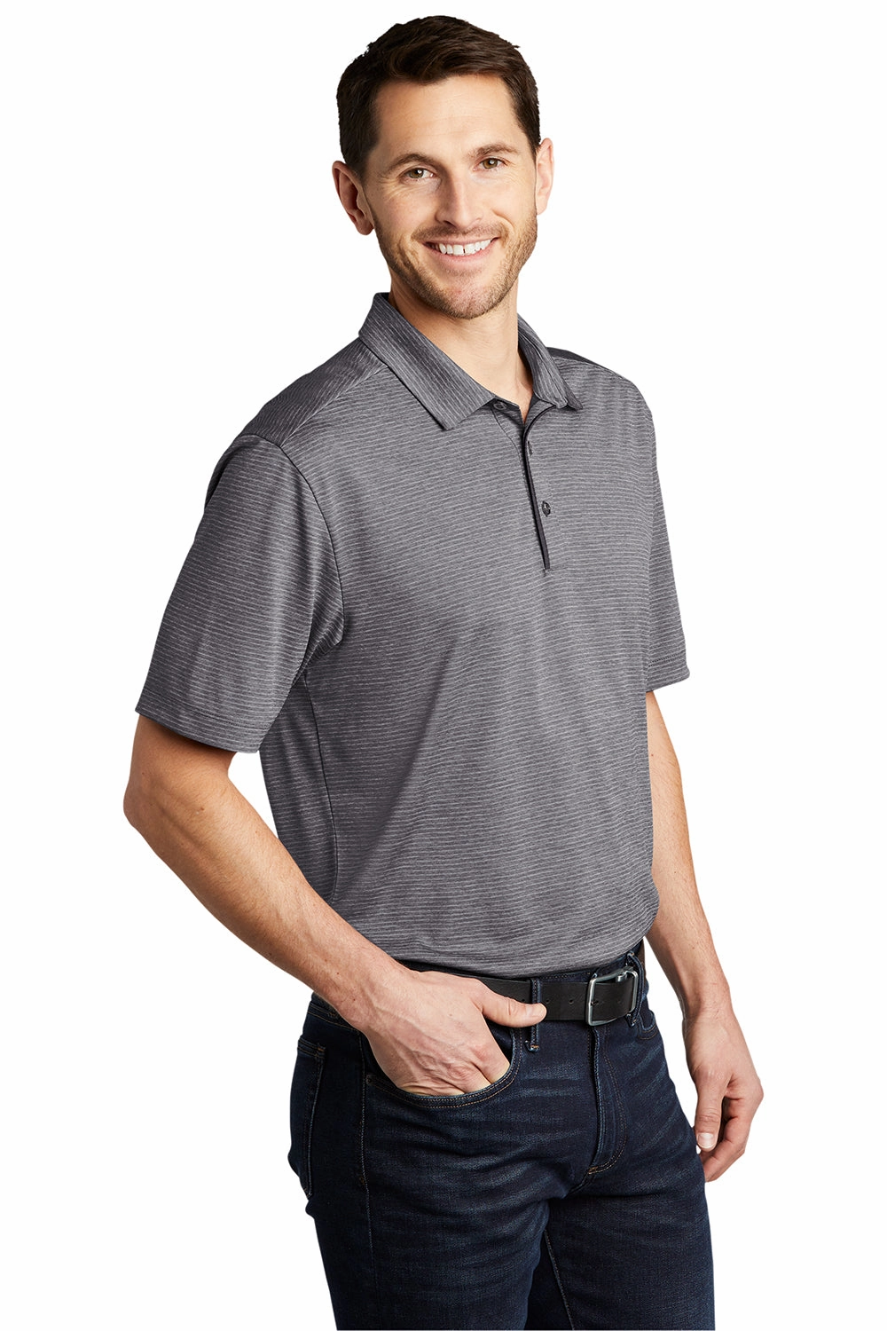 Port Authority Mens Shadow Stripe Moisture Wicking Short Sleeve Polo Shirt - Shadow Grey