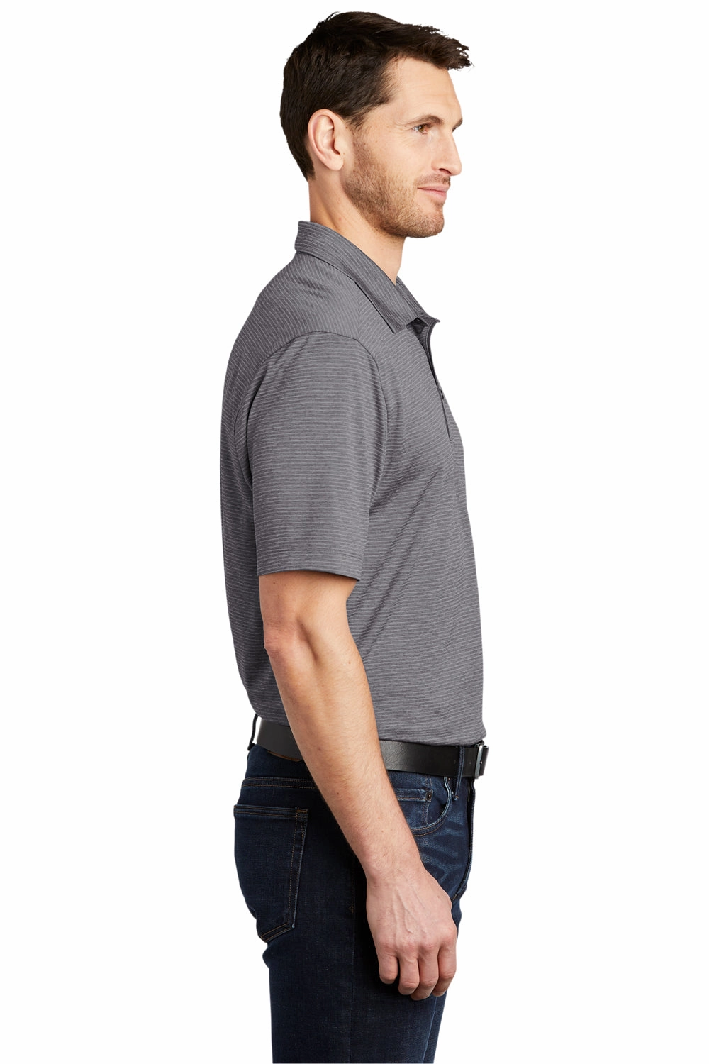 Port Authority Mens Shadow Stripe Moisture Wicking Short Sleeve Polo Shirt - Shadow Grey