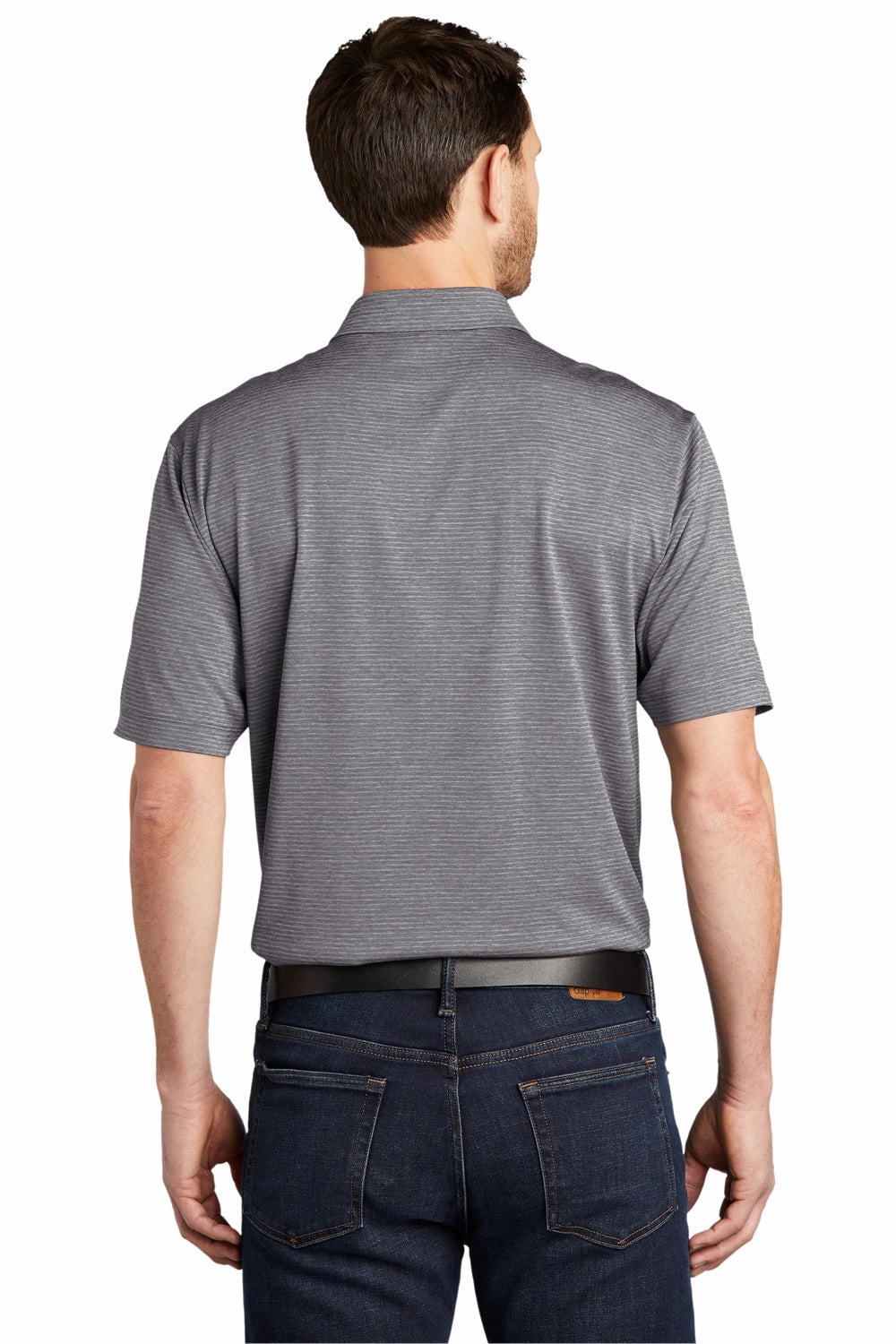 Port Authority Mens Shadow Stripe Moisture Wicking Short Sleeve Polo Shirt - Shadow Grey