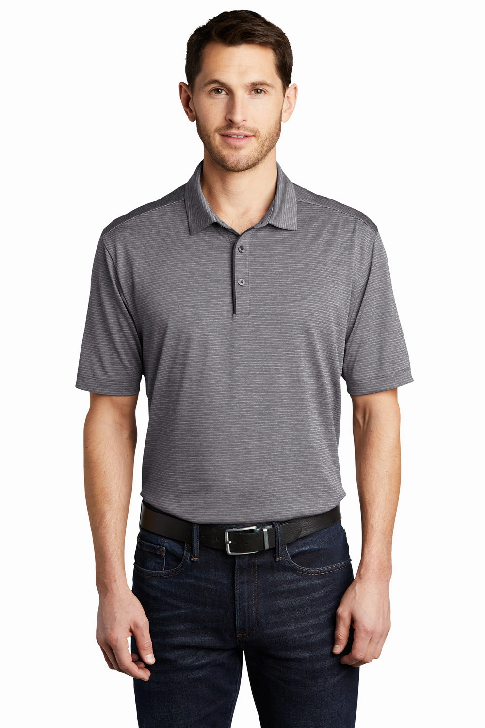 Port Authority Mens Shadow Stripe Moisture Wicking Short Sleeve Polo Shirt - Shadow Grey