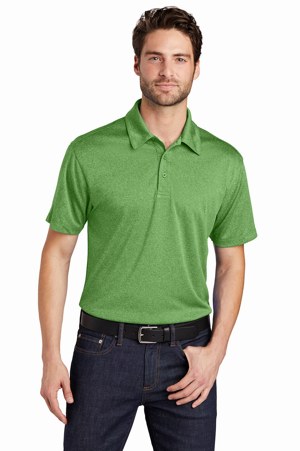 Port Authority Mens Trace Moisture Wicking Short Sleeve Polo Shirt - Heather Vine Green - Closeout