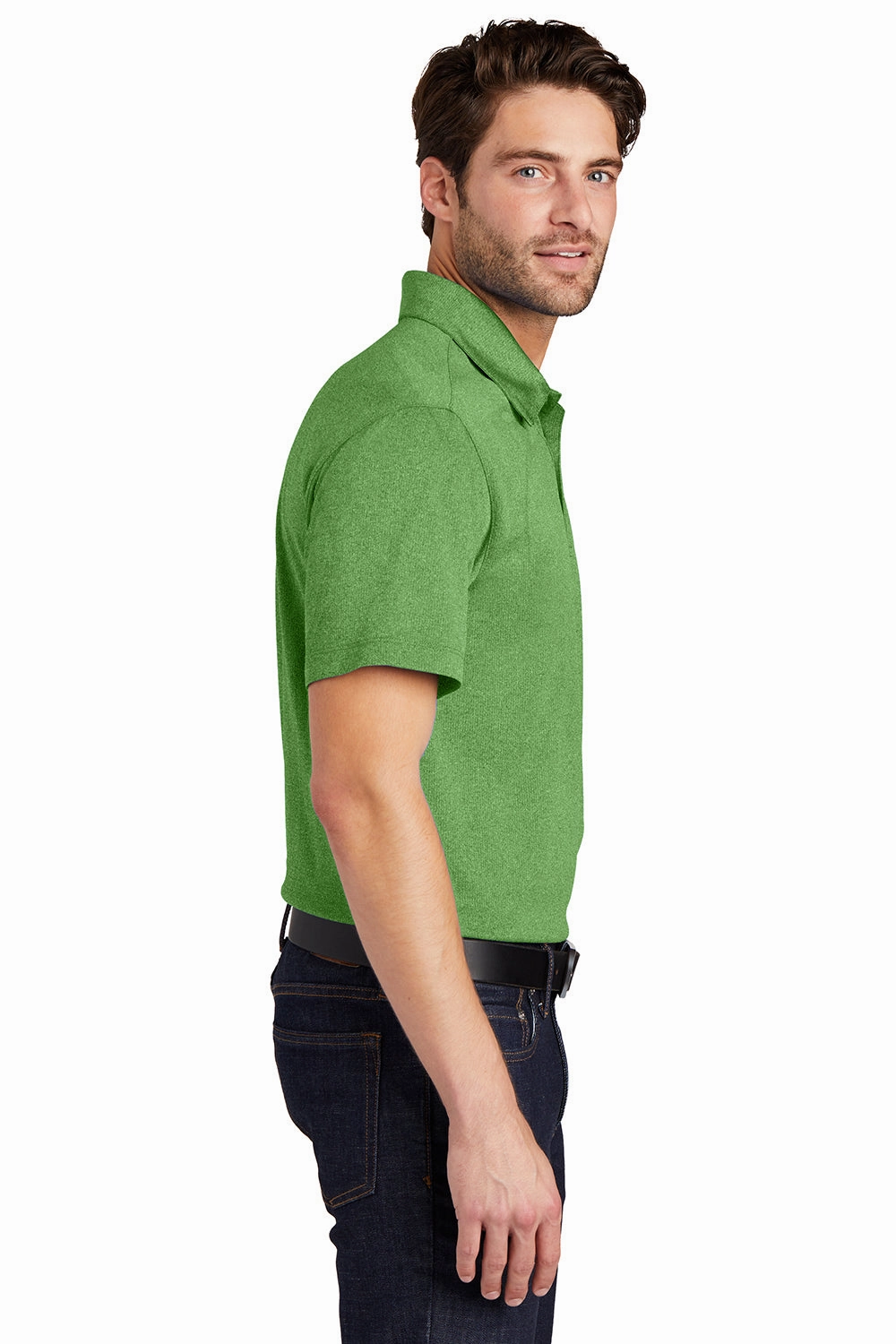 Port Authority Mens Trace Moisture Wicking Short Sleeve Polo Shirt - Heather Vine Green - Closeout