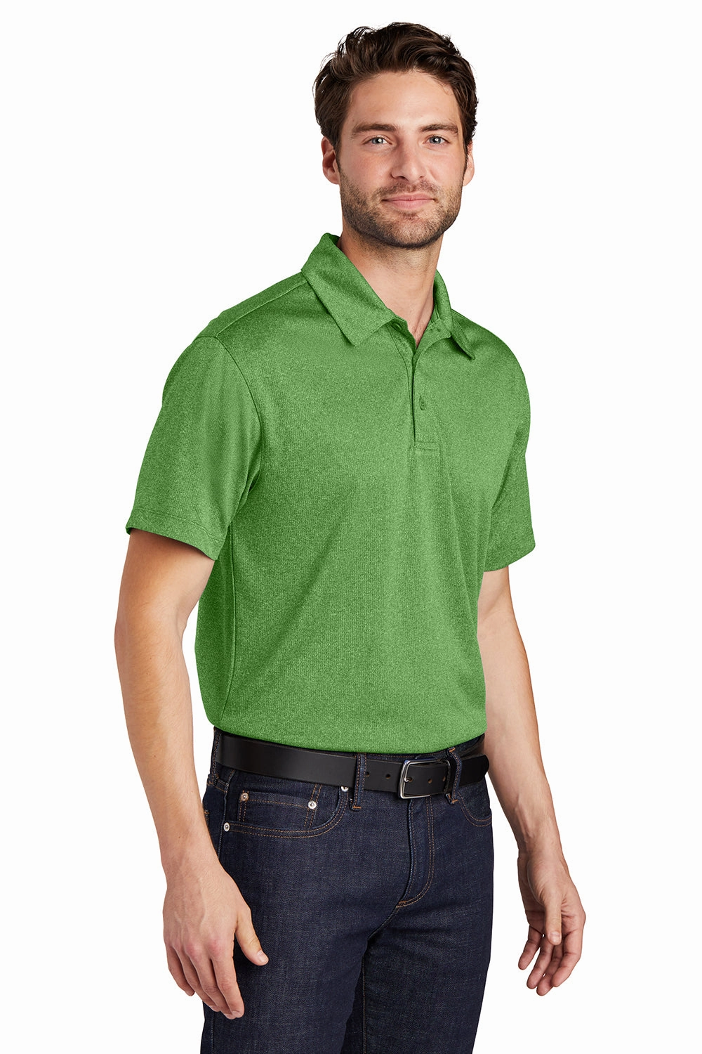 Port Authority Mens Trace Moisture Wicking Short Sleeve Polo Shirt - Heather Vine Green - Closeout