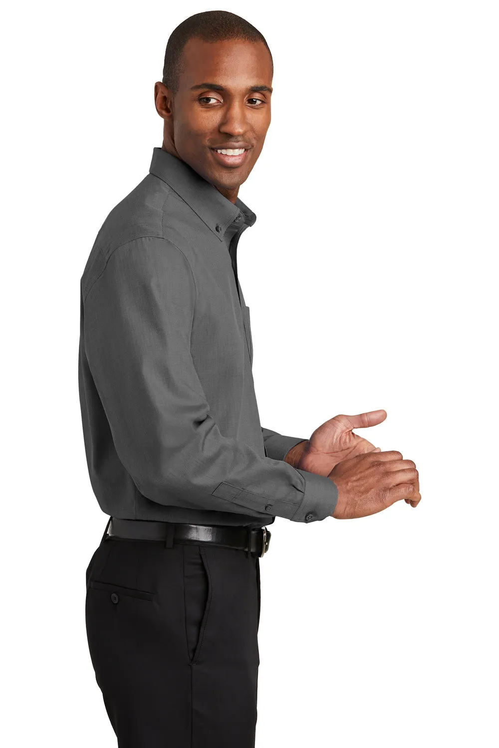 Red House Mens Nailhead Wrinkle Resistant Long Sleeve Button Down Shirt w/ Pocket - Black - Closeout