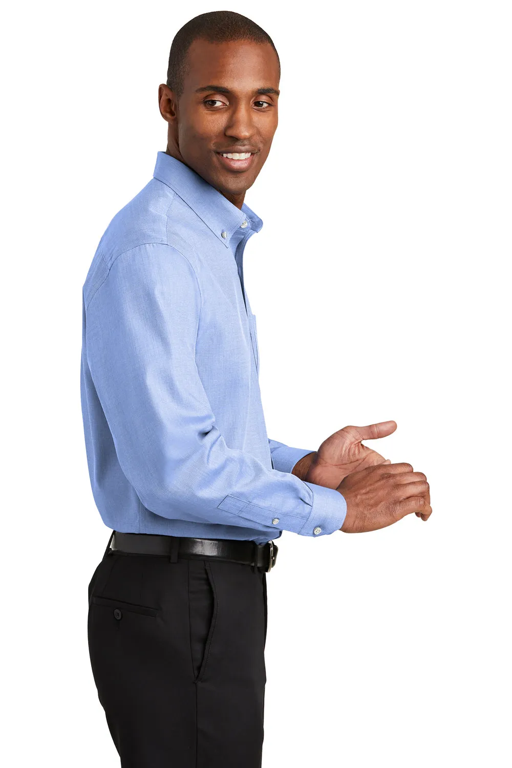 Red House Mens Nailhead Wrinkle Resistant Long Sleeve Button Down Shirt w/ Pocket - Blue Pearl - Closeout