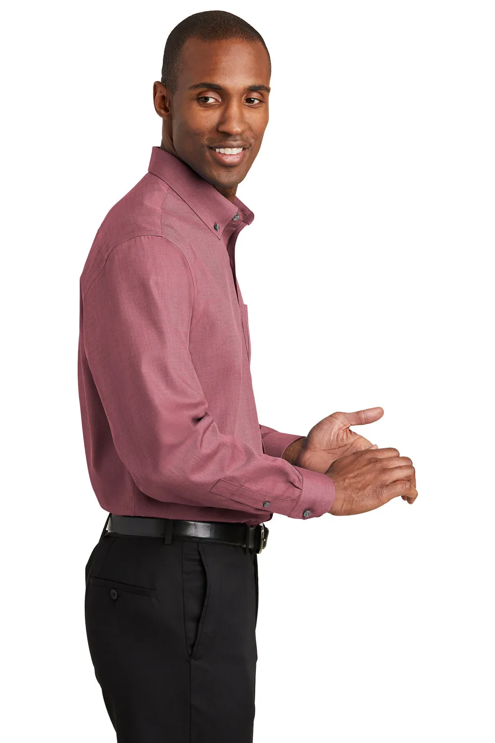 Red House Mens Nailhead Wrinkle Resistant Long Sleeve Button Down Shirt w/ Pocket - Deep Scarlet Red - Closeout