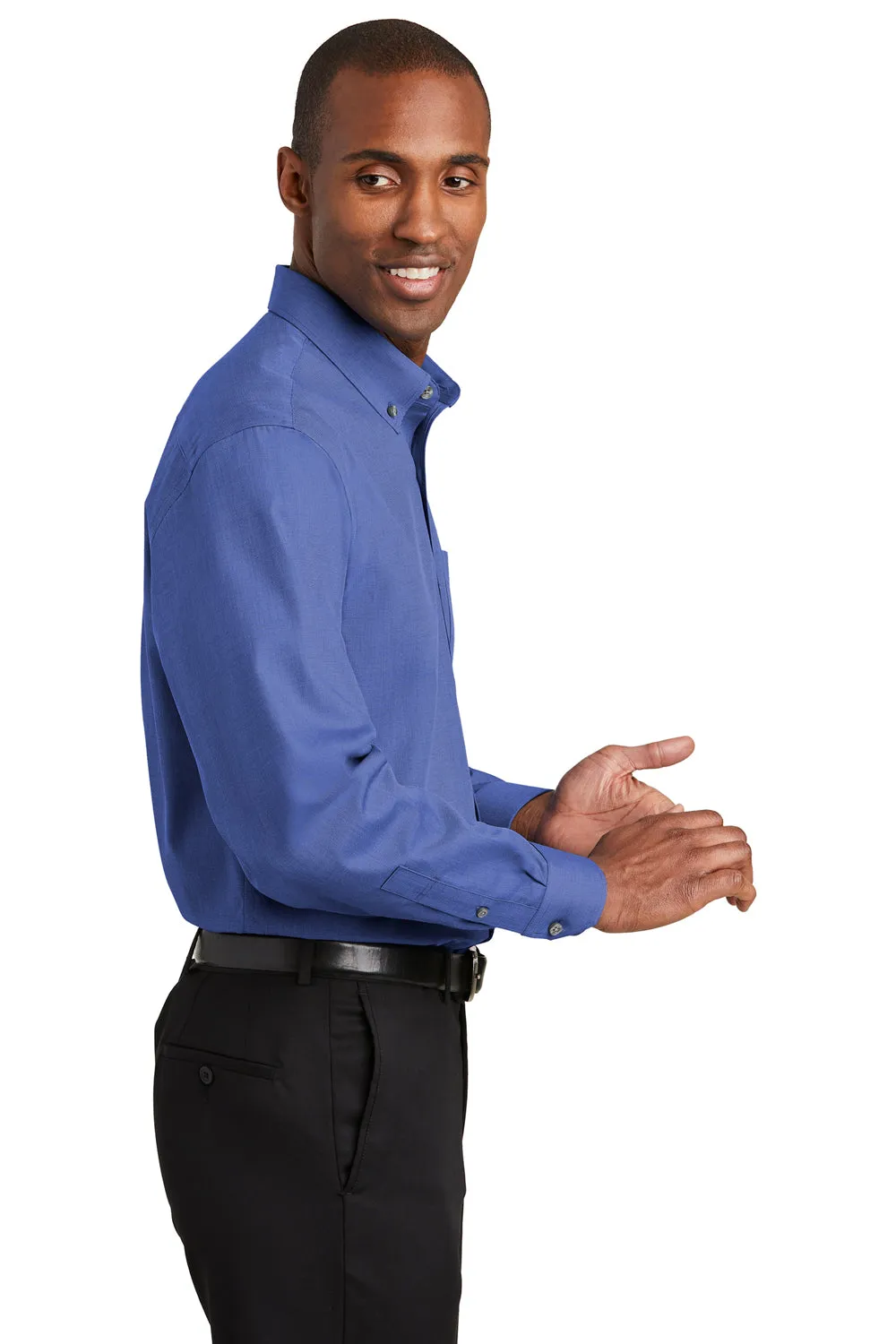 Red House Mens Nailhead Wrinkle Resistant Long Sleeve Button Down Shirt w/ Pocket - Mediterranean Blue - Closeout