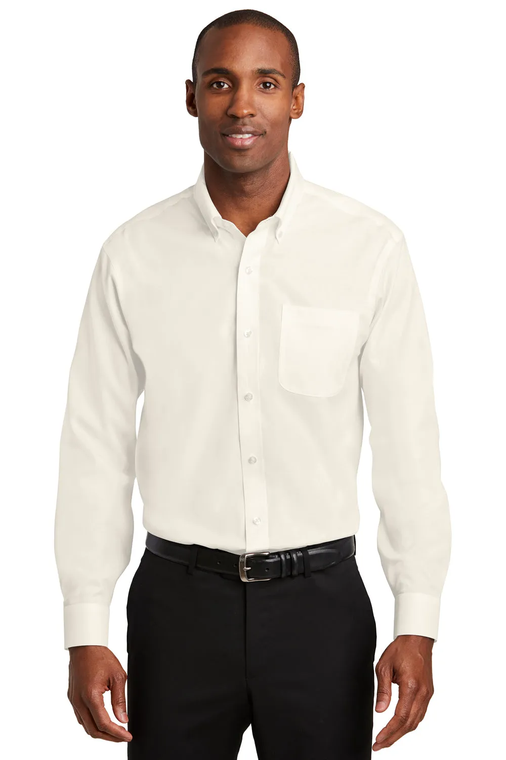 Red House Mens Pinpoint Oxford Wrinkle Resistant Long Sleeve Button Down Shirt w/ Pocket - Ivory Chiffon White - Closeout