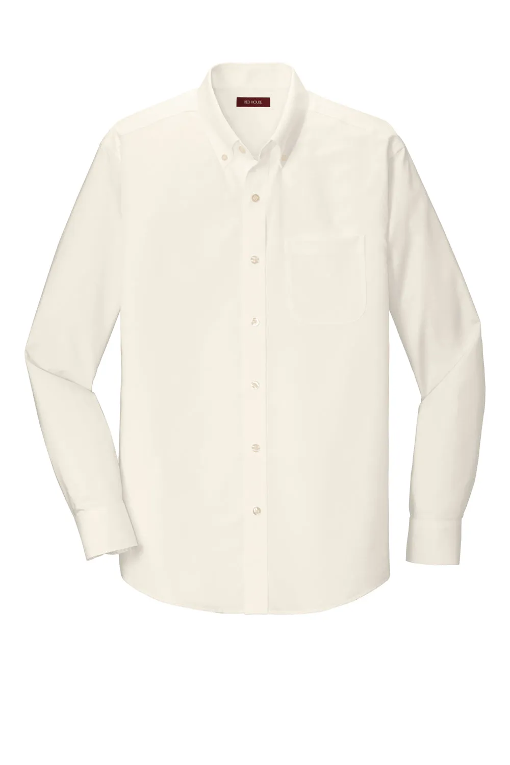 Red House Mens Pinpoint Oxford Wrinkle Resistant Long Sleeve Button Down Shirt w/ Pocket - Ivory Chiffon White - Closeout