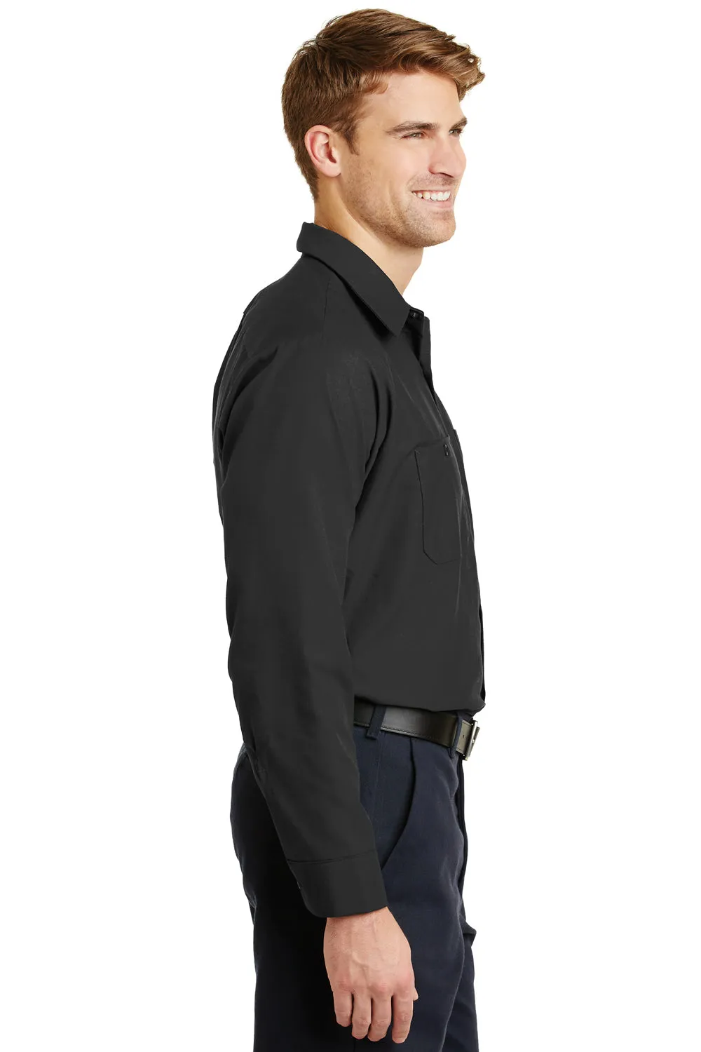 Red Kap Mens Industrial Moisture Wicking Long Sleeve Button Down Shirt w/ Double Pockets - Charcoal Grey