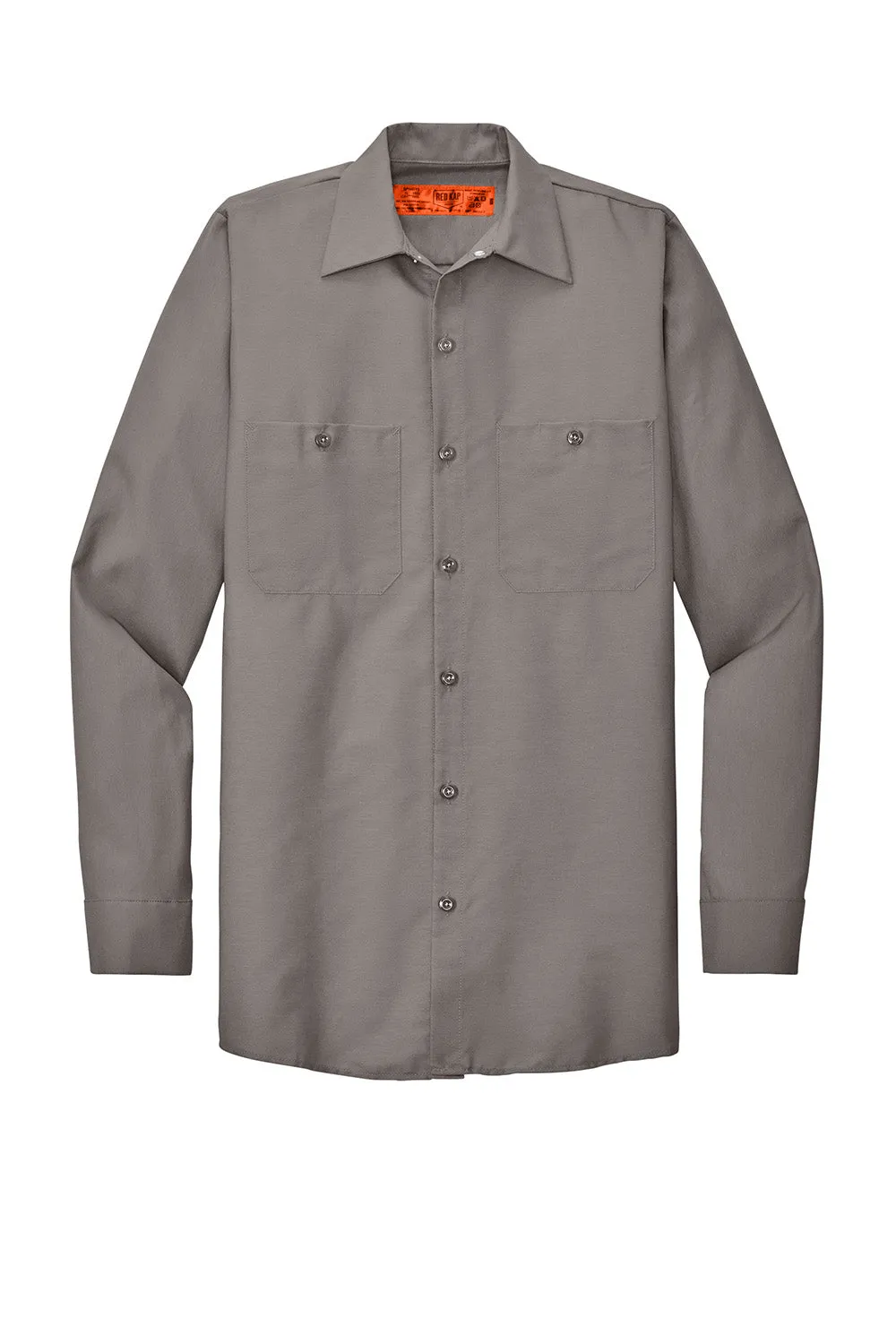 Red Kap Mens Industrial Moisture Wicking Long Sleeve Button Down Shirt w/ Double Pockets - Grey