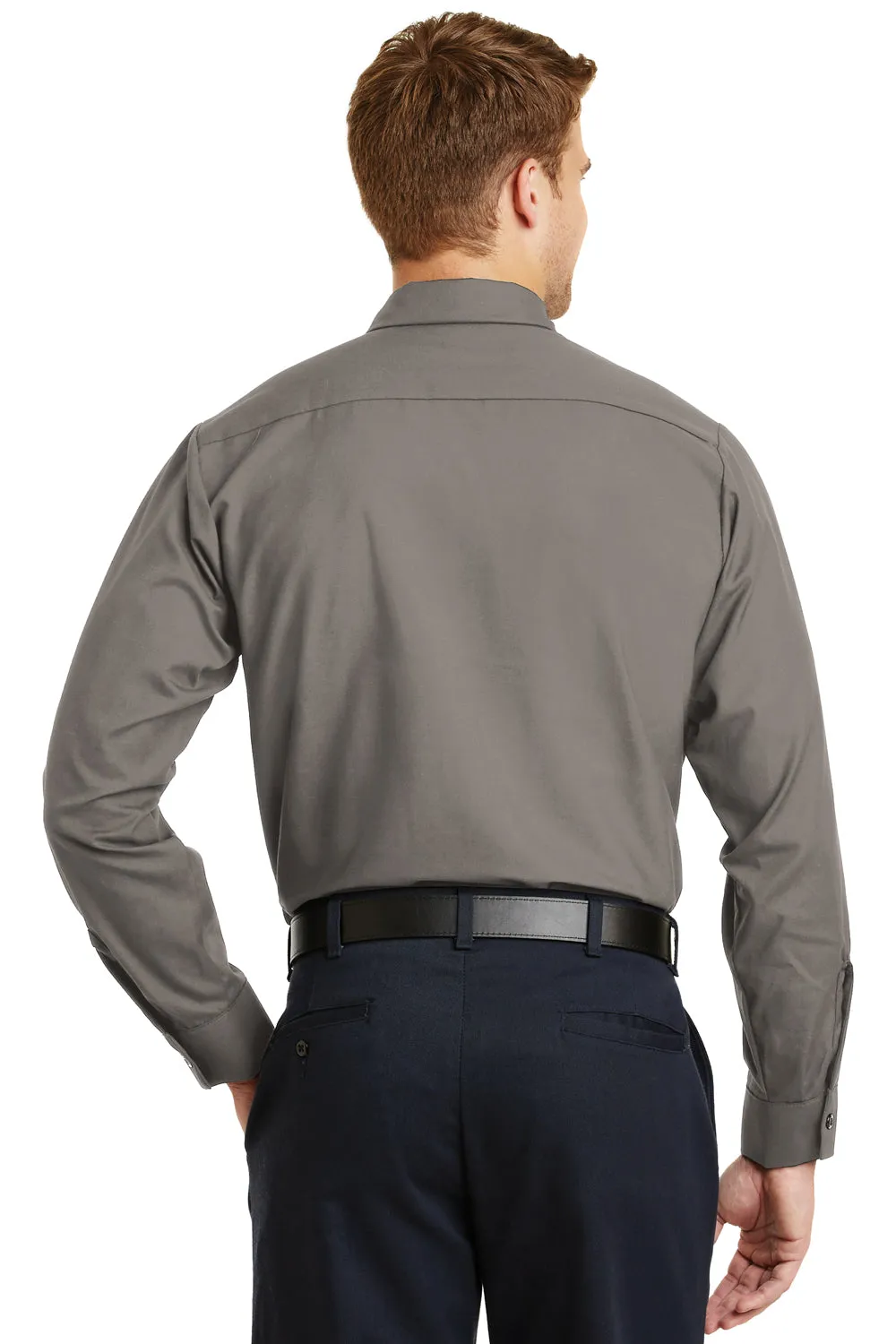 Red Kap Mens Industrial Moisture Wicking Long Sleeve Button Down Shirt w/ Double Pockets - Grey