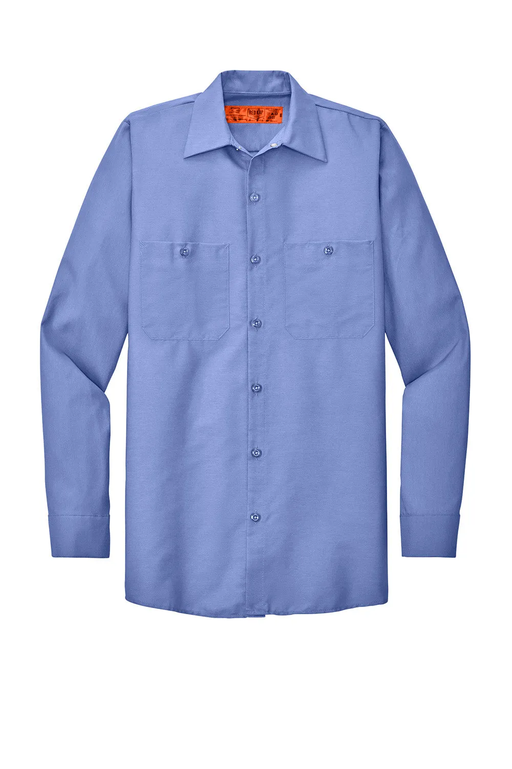 Red Kap Mens Industrial Moisture Wicking Long Sleeve Button Down Shirt w/ Double Pockets - Light Blue