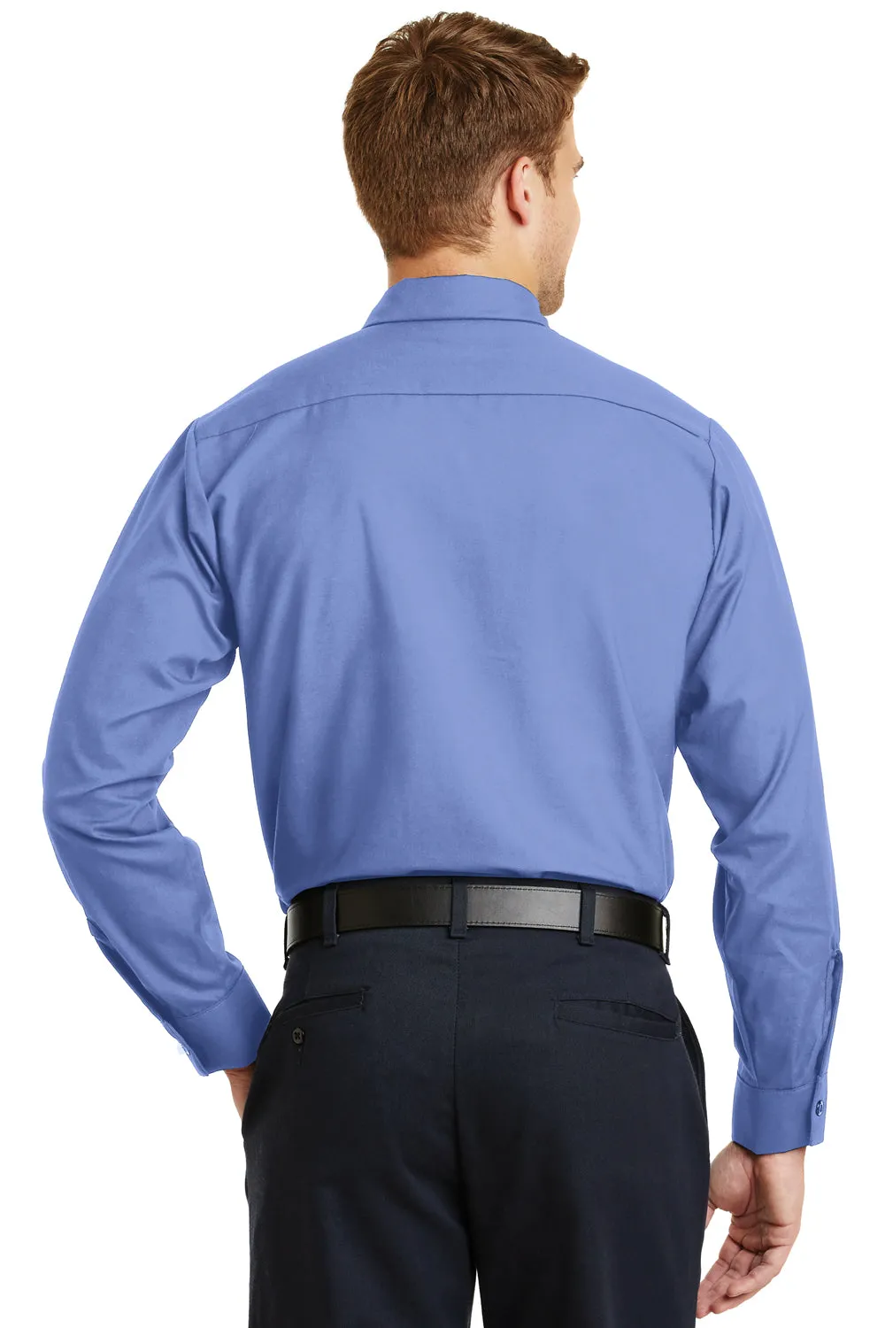 Red Kap Mens Industrial Moisture Wicking Long Sleeve Button Down Shirt w/ Double Pockets - Light Blue