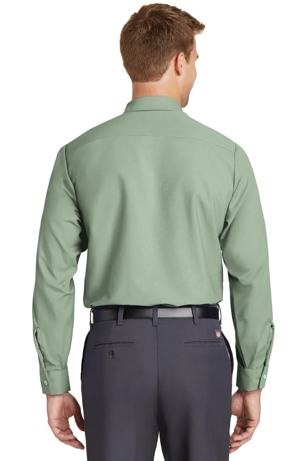 Red Kap Mens Industrial Moisture Wicking Long Sleeve Button Down Shirt w/ Double Pockets - Light Green