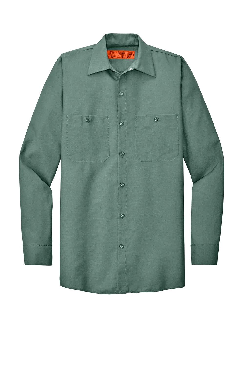 Red Kap Mens Industrial Moisture Wicking Long Sleeve Button Down Shirt w/ Double Pockets - Light Green