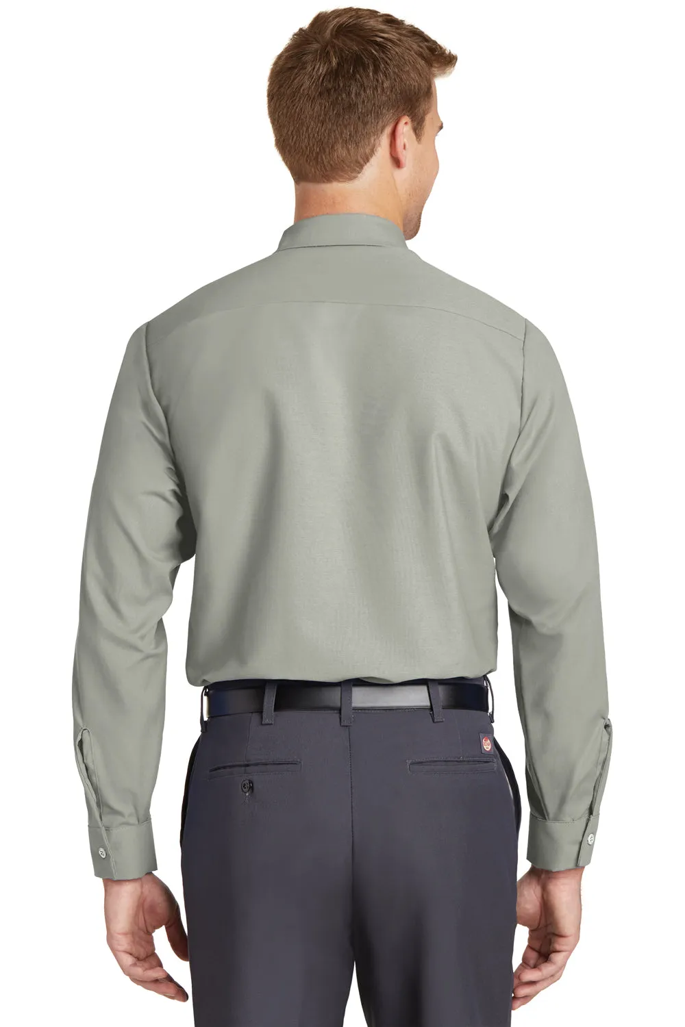 Red Kap Mens Industrial Moisture Wicking Long Sleeve Button Down Shirt w/ Double Pockets - Light Grey
