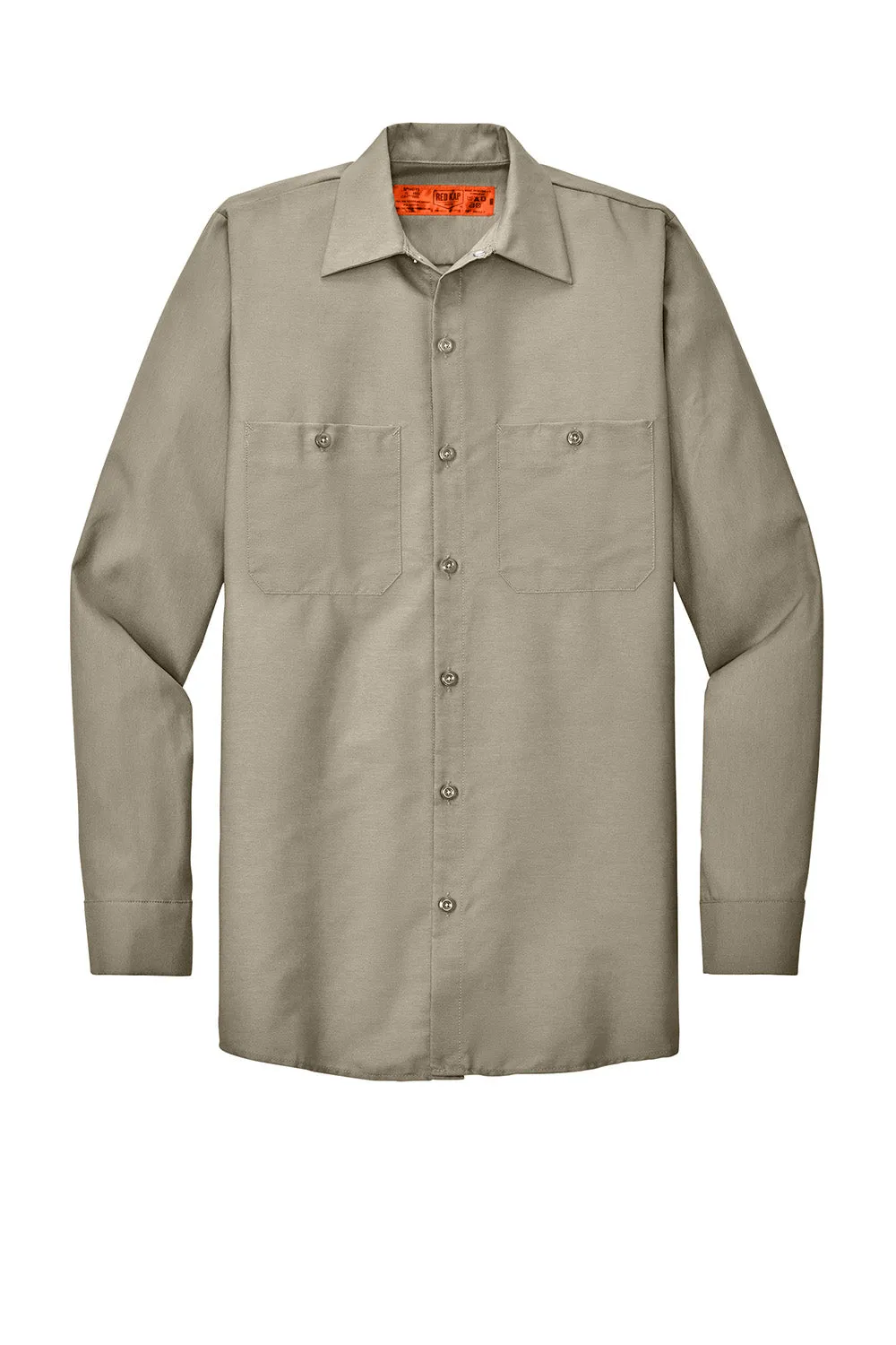 Red Kap Mens Industrial Moisture Wicking Long Sleeve Button Down Shirt w/ Double Pockets - Light Tan