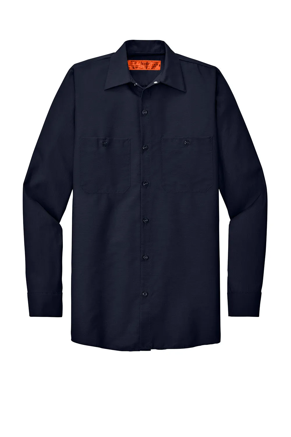Red Kap Mens Industrial Moisture Wicking Long Sleeve Button Down Shirt w/ Double Pockets - Navy Blue